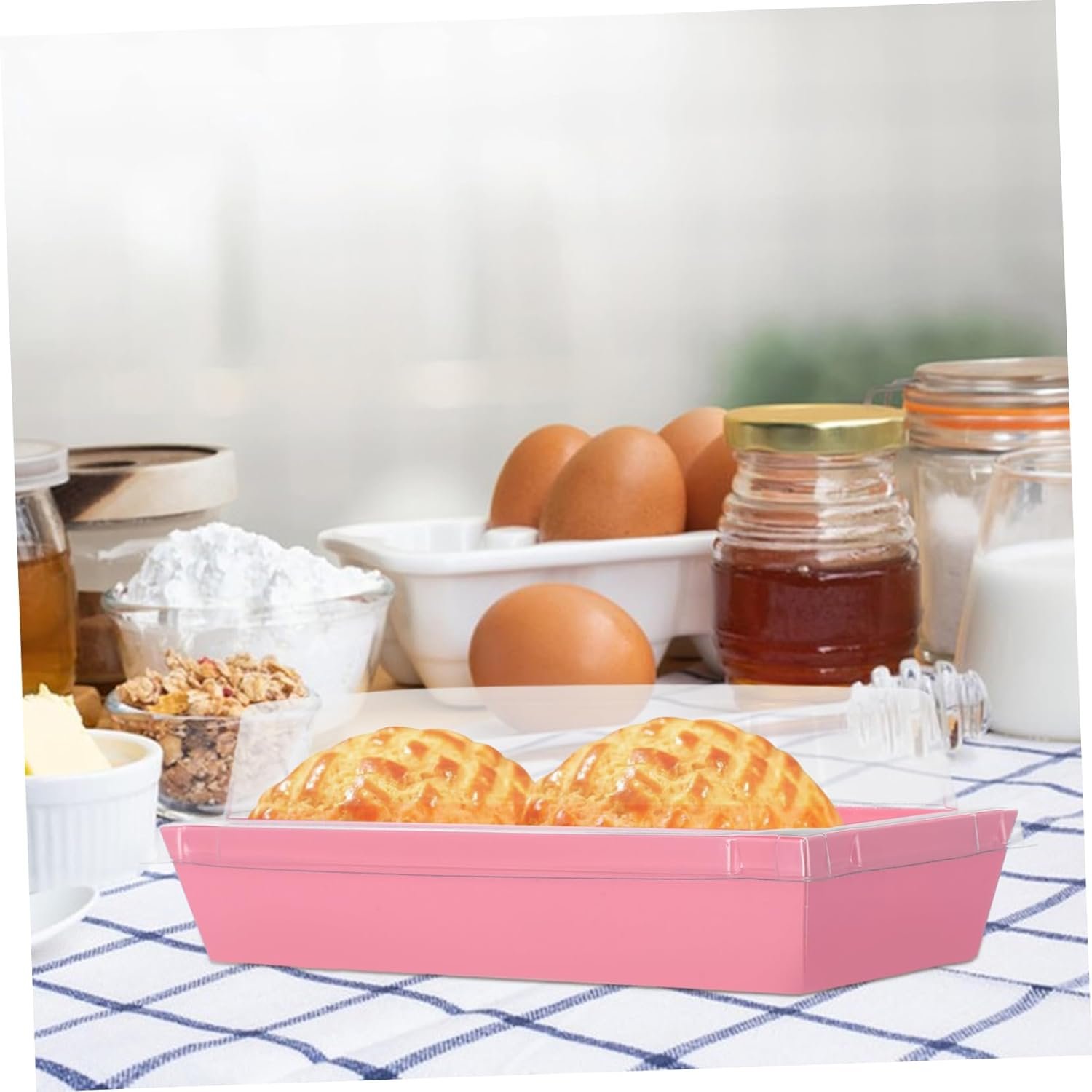 Großhandel 50 Stück rechteckige Bäckereiboxen mit Fenster, hitzebeständige Einweg-Lebensmittelbehälter mit Deckel für Sandwiches, Feingebäck, Speck, Jakobsmuscheln und Desserts, Hersteller für individuelle Logos und Eigenmarken.