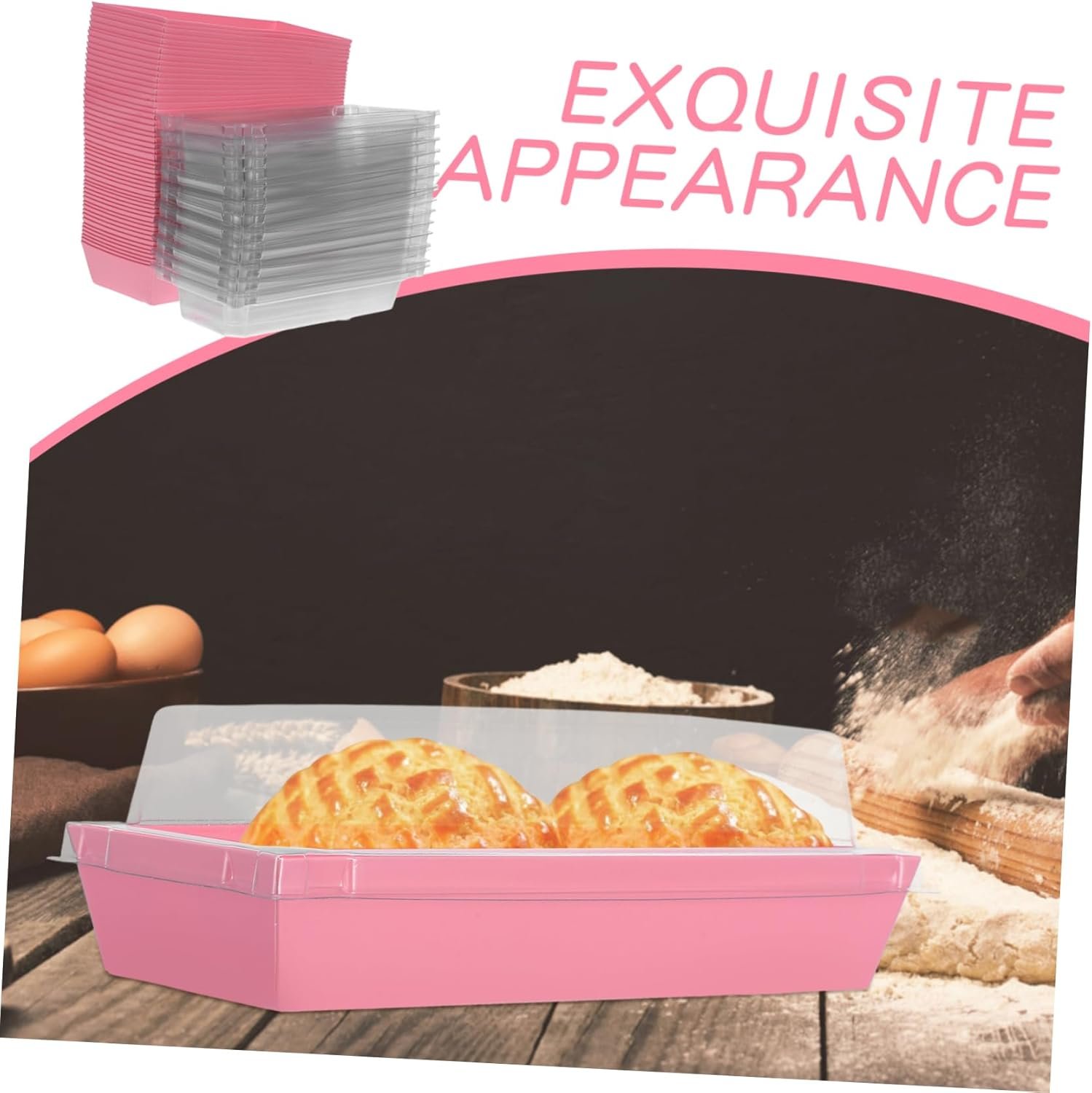 Großhandel 50 Stück rechteckige Bäckereiboxen mit Fenster, hitzebeständige Einweg-Lebensmittelbehälter mit Deckel für Sandwiches, Feingebäck, Speck, Jakobsmuscheln und Desserts, Hersteller für individuelle Logos und Eigenmarken.