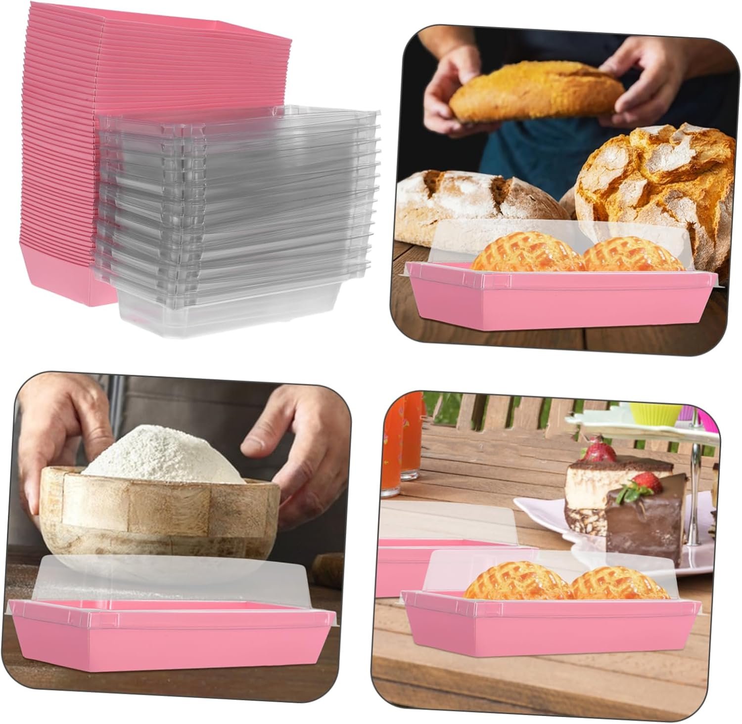 Großhandel 50 Stück rechteckige Bäckereiboxen mit Fenster, hitzebeständige Einweg-Lebensmittelbehälter mit Deckel für Sandwiches, Feingebäck, Speck, Jakobsmuscheln und Desserts, Hersteller für individuelle Logos und Eigenmarken.