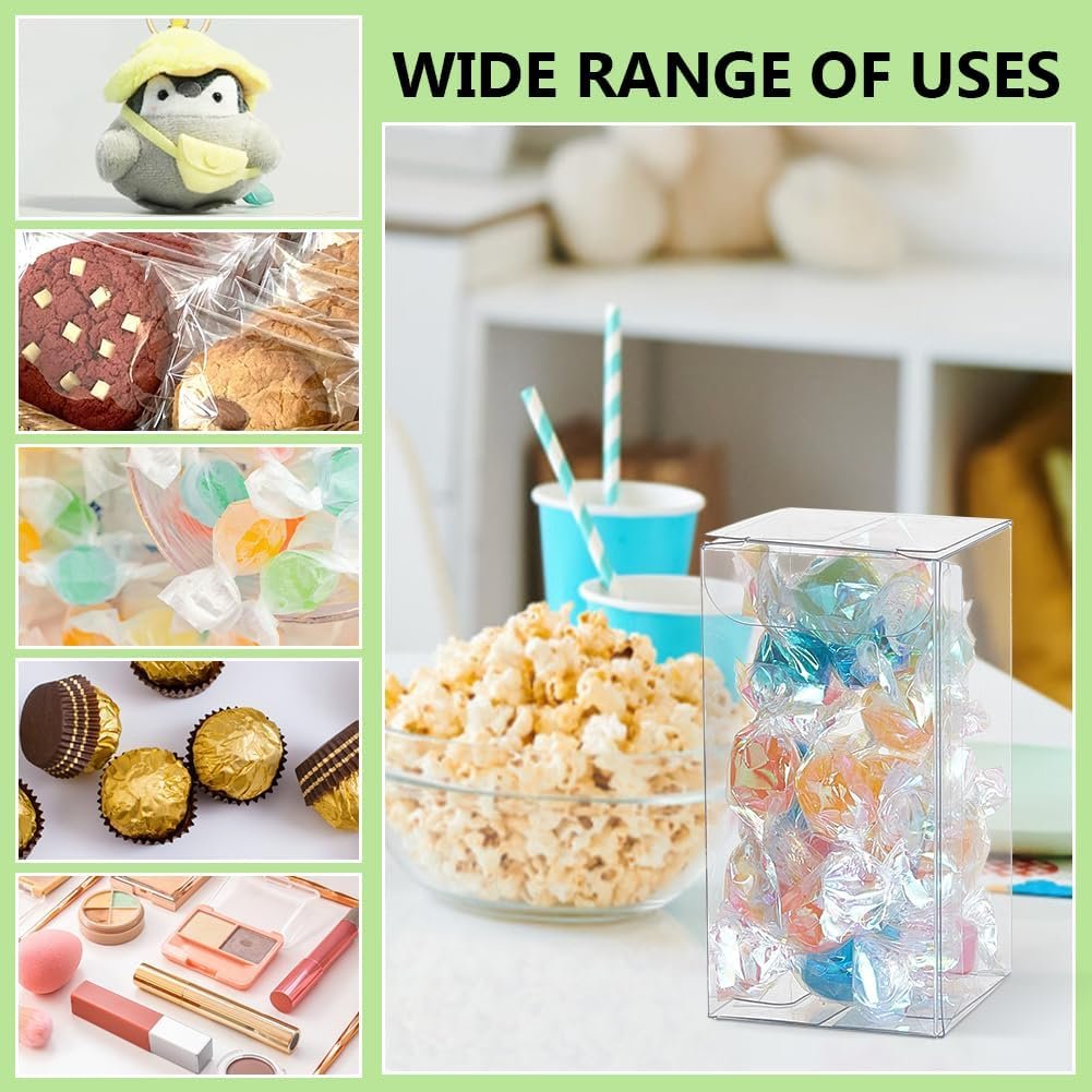 Großhandel 40 Stück klare Geschenkboxen 1,5x1,5x3 Zoll für Hochzeitsfeiern, transparent mit Film, ideal für Süßigkeiten und Cupcakes, Hersteller für individuelle Logo-Optionen.