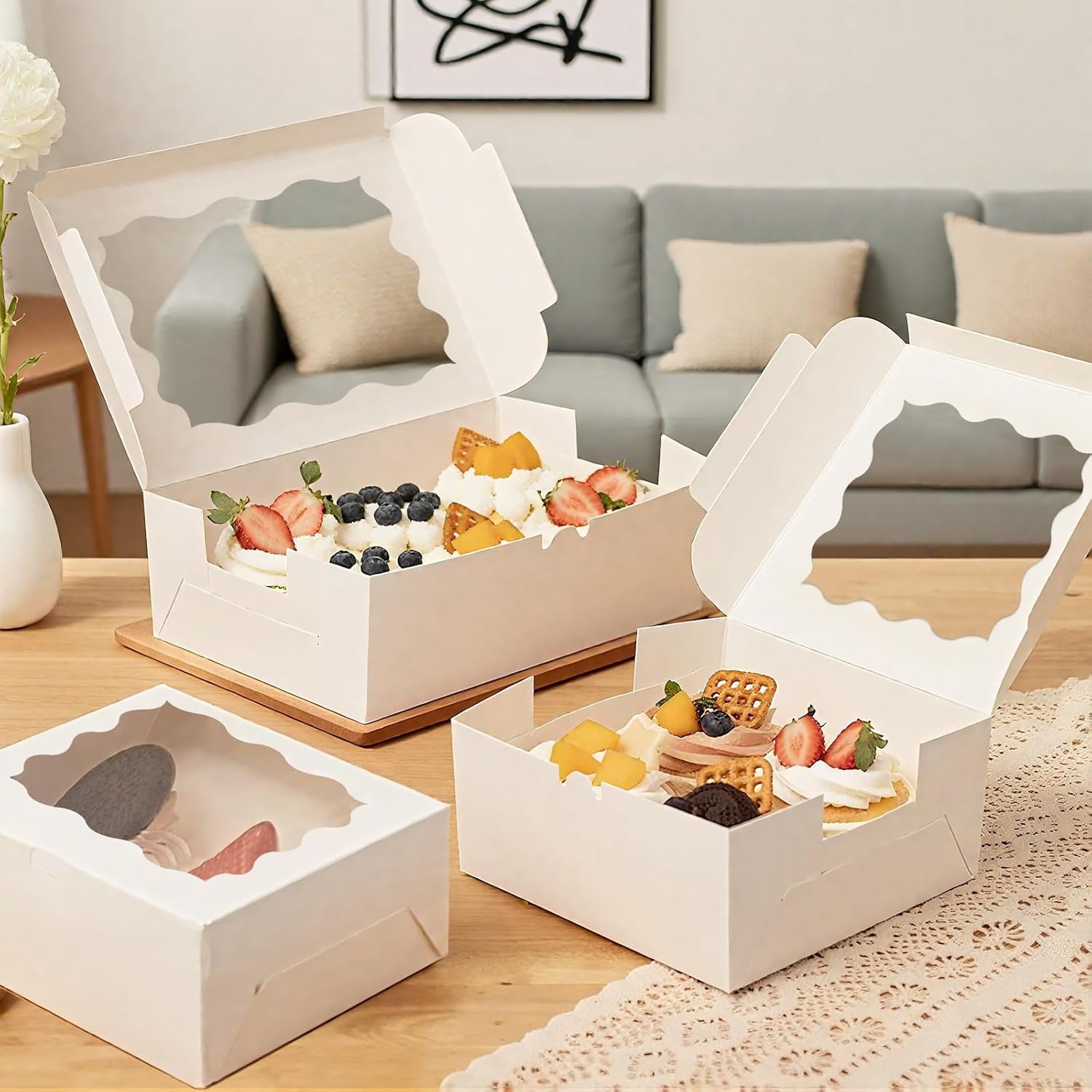 Großhandel 30 Stück Cookie Boxen mit Fenster, 6x6x3 Zoll weiße Bäckereikarton, für kleine Kekse, Süßigkeiten, Desserts, mit 36 Aufklebern, Hersteller für individuelle Logos und Mini-Kuchenboxen Großhandel 30 Stück Cookie Boxen mit Fenster, 6x6x3 Zoll weiße Bäckereikarton, für kleine Kekse, Süßigkeiten, Desserts, mit 36 Aufklebern, Hersteller für individuelle Logos und Mini-Kuchenboxen