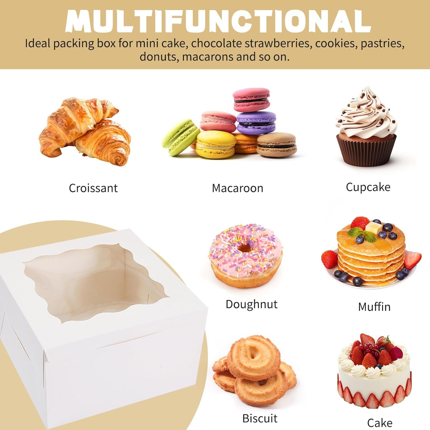 Großhandel 30 Stück Cookie Boxen mit Fenster, 6x6x3 Zoll weiße Bäckereikarton, für kleine Kekse, Süßigkeiten, Desserts, mit 36 Aufklebern, Hersteller für individuelle Logos und Mini-Kuchenboxen Großhandel 30 Stück Cookie Boxen mit Fenster, 6x6x3 Zoll weiße Bäckereikarton, für kleine Kekse, Süßigkeiten, Desserts, mit 36 Aufklebern, Hersteller für individuelle Logos und Mini-Kuchenboxen