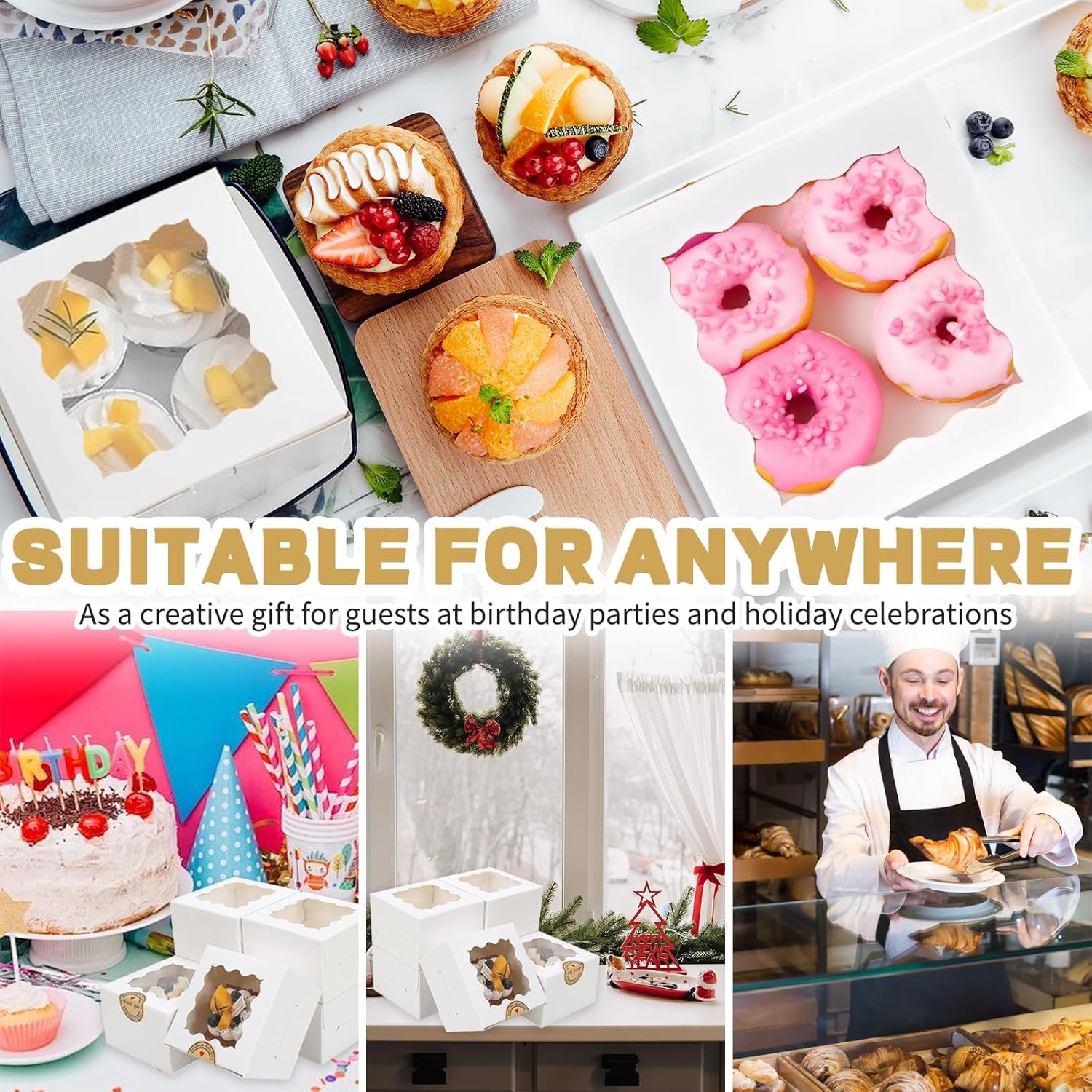 Großhandel 30 Stück Cookie Boxen mit Fenster, 6x6x3 Zoll weiße Bäckereikarton, für kleine Kekse, Süßigkeiten, Desserts, mit 36 Aufklebern, Hersteller für individuelle Logos und Mini-Kuchenboxen Großhandel 30 Stück Cookie Boxen mit Fenster, 6x6x3 Zoll weiße Bäckereikarton, für kleine Kekse, Süßigkeiten, Desserts, mit 36 Aufklebern, Hersteller für individuelle Logos und Mini-Kuchenboxen