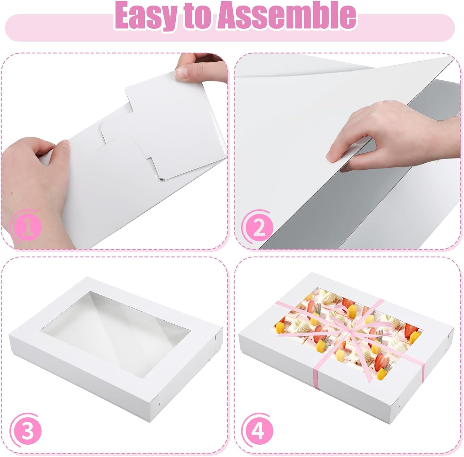 Großhandel 5 Set schwere Wellpappfenster-Kuchenbox 26x18x4 Zoll mit Tortenplatte und rosa Satinband, Individuelles Logo, große rechteckige Backwarenboxen in Weiß für Verpackungen von Cupcakes, Hersteller. Großhandel 5 Set schwere Wellpappfenster-Kuchenbox 26x18x4 Zoll mit Tortenplatte und rosa Satinband, Individuelles Logo, große rechteckige Backwarenboxen in Weiß für Verpackungen von Cupcakes, Hersteller.