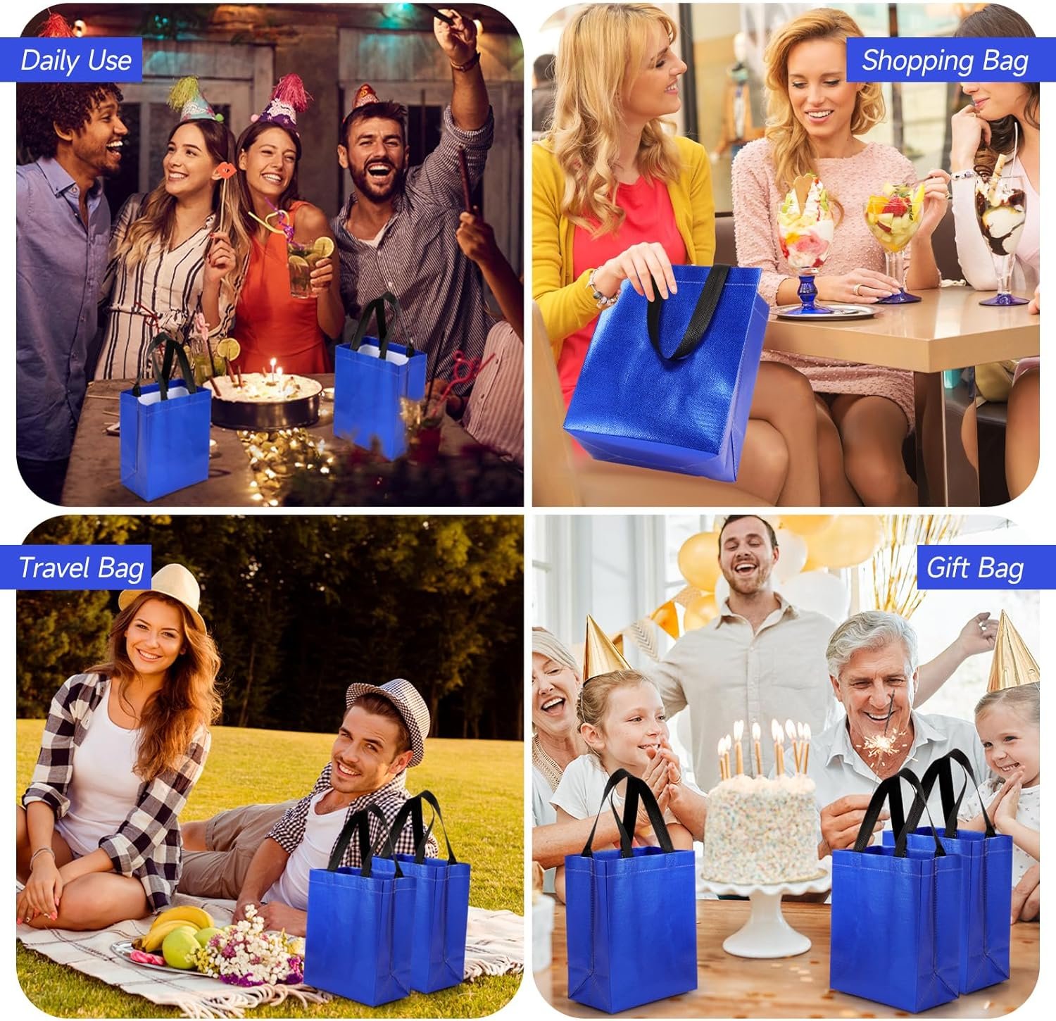 Großhandel 80 Stück Geschenktüten Set wiederverwendbare glänzende Einkaufstaschen mit Griff für Ramadan, Ostern, Hochzeit, Frühlingsveranstaltungen (10 x 8 x 4,7 Zoll, Blau) mit individuellem Logo vom Hersteller in Großmenge.