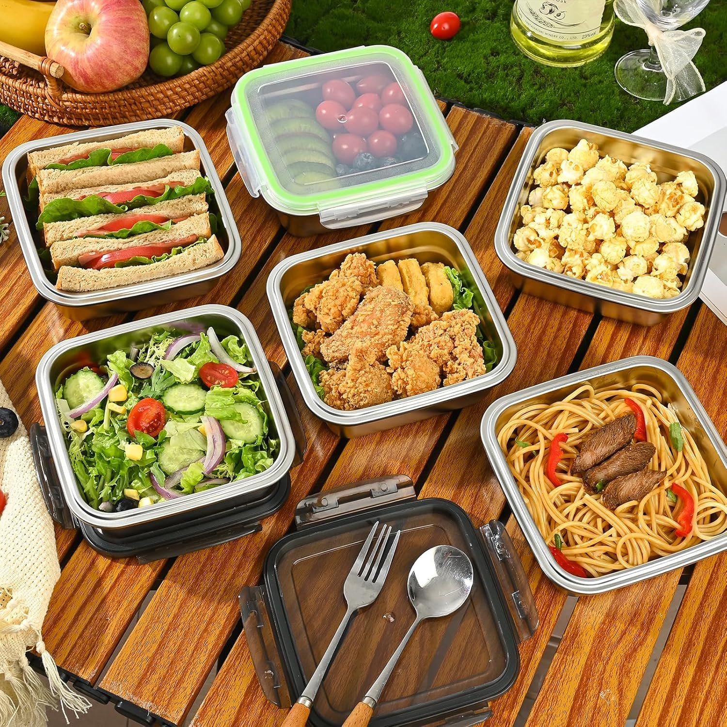 Großhandel 2er Set Sandwichbehälter, 24oz Edelstahlbox mit luftdichten Deckeln, BPA-frei, spülmaschinenfest, langlebige & wiederverwendbare Metall-Mahlzeit-Prep-Boxen für Obst, Snacks, Bento, individuelles Logo