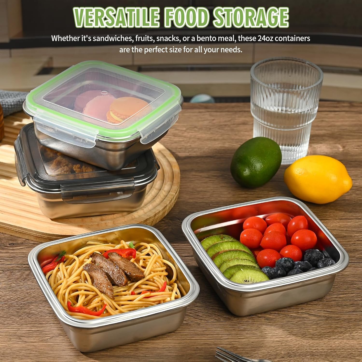 Großhandel 2er Set Sandwichbehälter, 24oz Edelstahlbox mit luftdichten Deckeln, BPA-frei, spülmaschinenfest, langlebige & wiederverwendbare Metall-Mahlzeit-Prep-Boxen für Obst, Snacks, Bento, individuelles Logo