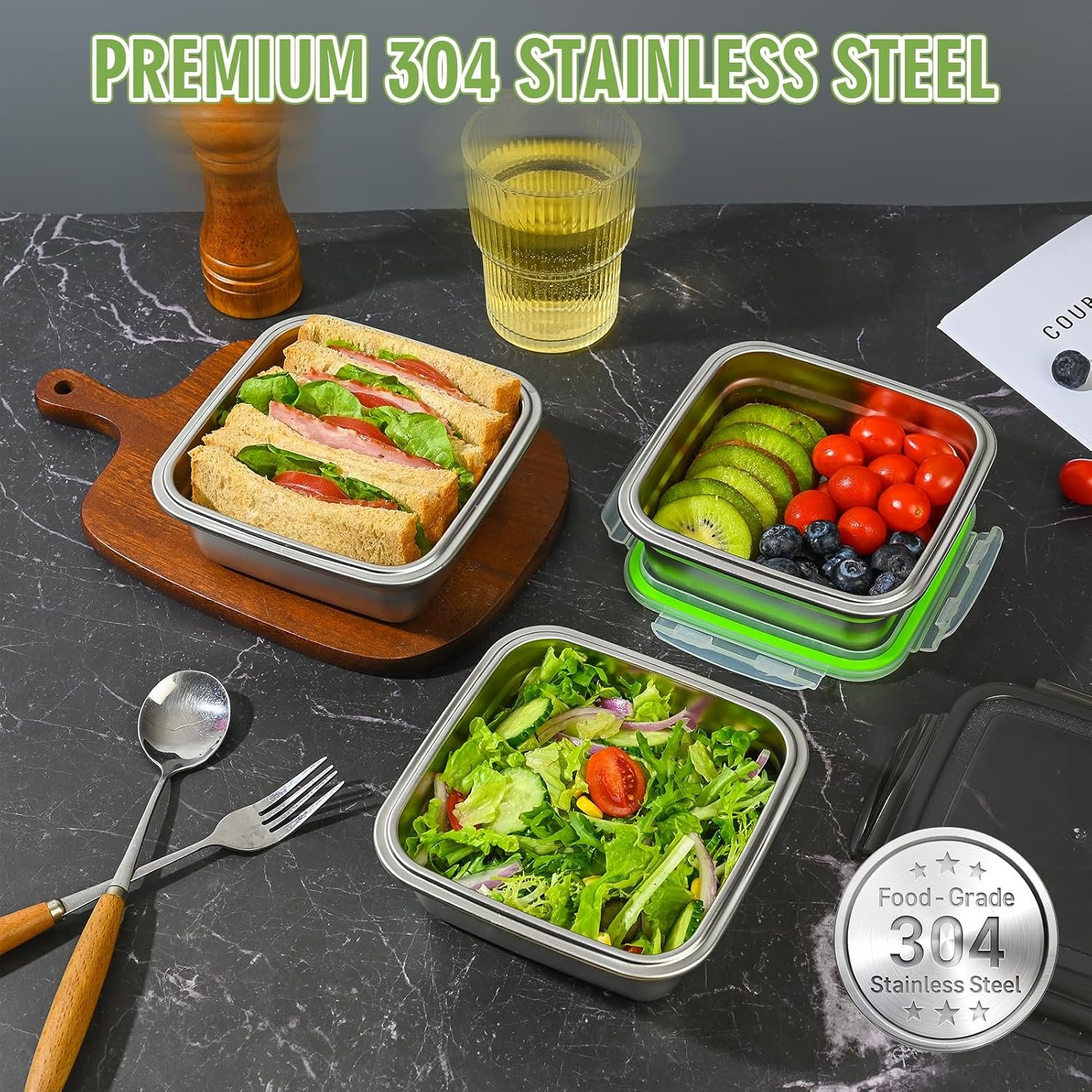 Großhandel 2er Set Sandwichbehälter, 24oz Edelstahlbox mit luftdichten Deckeln, BPA-frei, spülmaschinenfest, langlebige & wiederverwendbare Metall-Mahlzeit-Prep-Boxen für Obst, Snacks, Bento, individuelles Logo