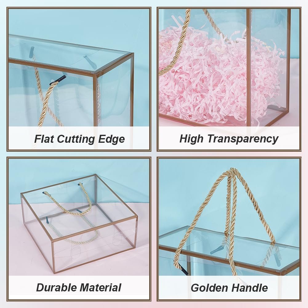 Großhandel 10 Stück klare PET Geschenkkästen 7,8x7,8x3,5 Zoll mit goldener Umrandung und Griff, ideal für individuelle Logos, OEM und als Favoritenbox mit Kordel für Muttertag, Geburtstagsfeiern, Hochzeitsgeschenke Großhandel 10 Stück klare PET Geschenkkästen 7,8x7,8x3,5 Zoll mit goldener Umrandung und Griff, ideal für individuelle Logos, OEM und als Favoritenbox mit Kordel für Muttertag, Geburtstagsfeiern, Hochzeitsgeschenke