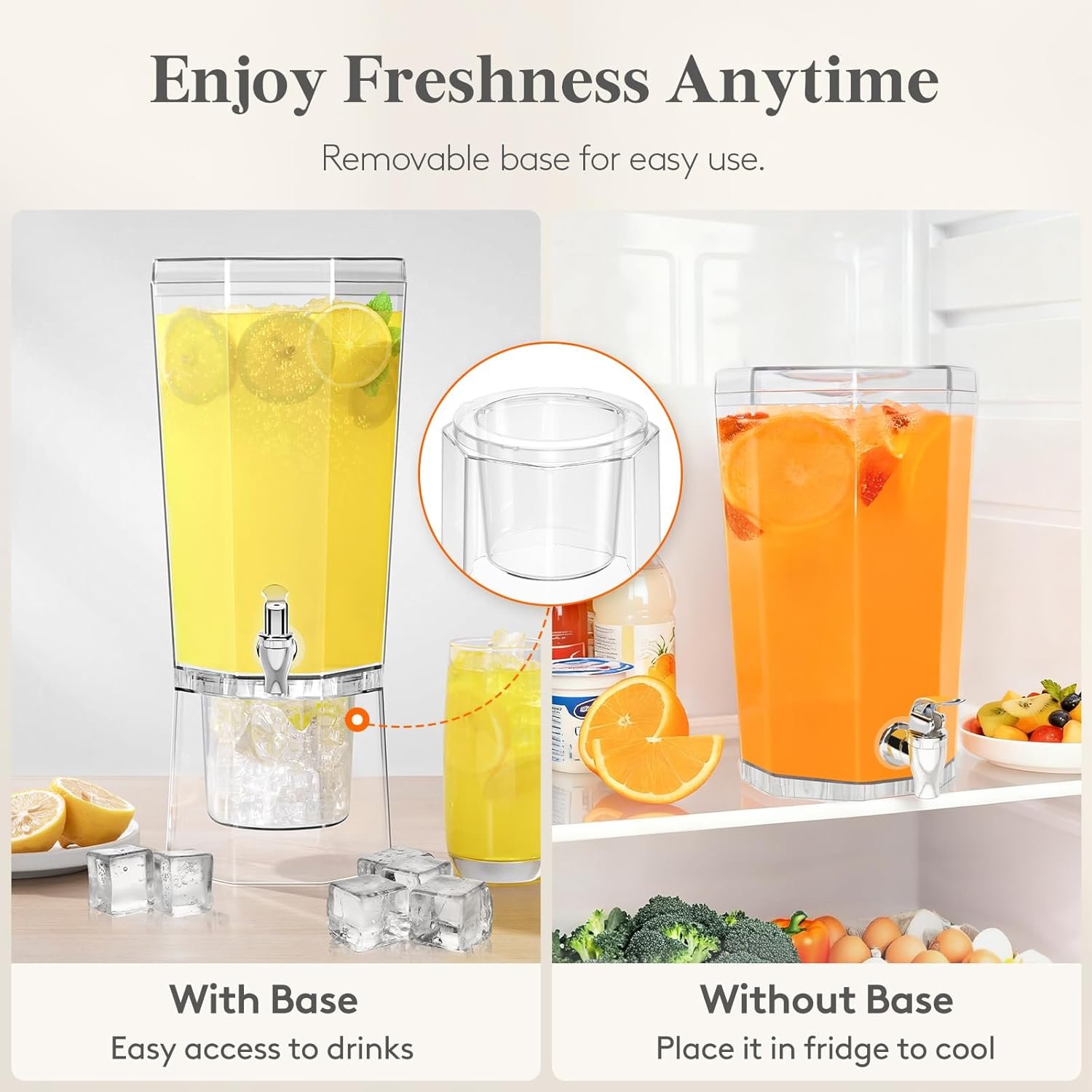 Großhandel 4L Getränkespender aus Kunststoff mit Ständer für Juice Tee Soda und Limonade, individuelles Logo erhältlich, klarer Wasserkaraffe mit Zapfhahn für Mimosabar-Events 39 x 16 cm / 15 x 6