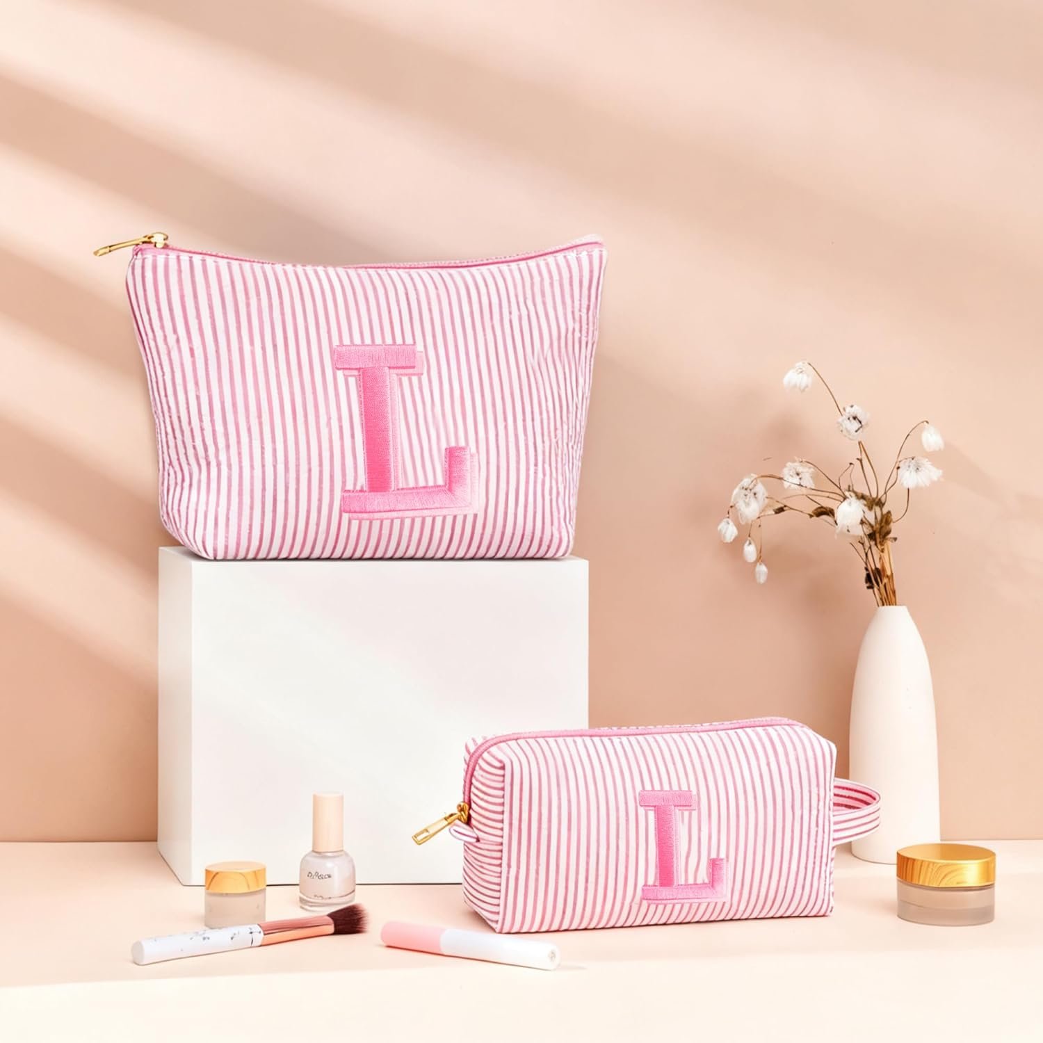 Großhandel 2-teiliges Set Schminktaschen für Mädchen, individuelles Logo Makeup Organizer Pouch für Reisen, Geburtstagsgeschenke für 6-12-jährige Mädchen, OEM Reiseaccessoires für Frauen, pink C