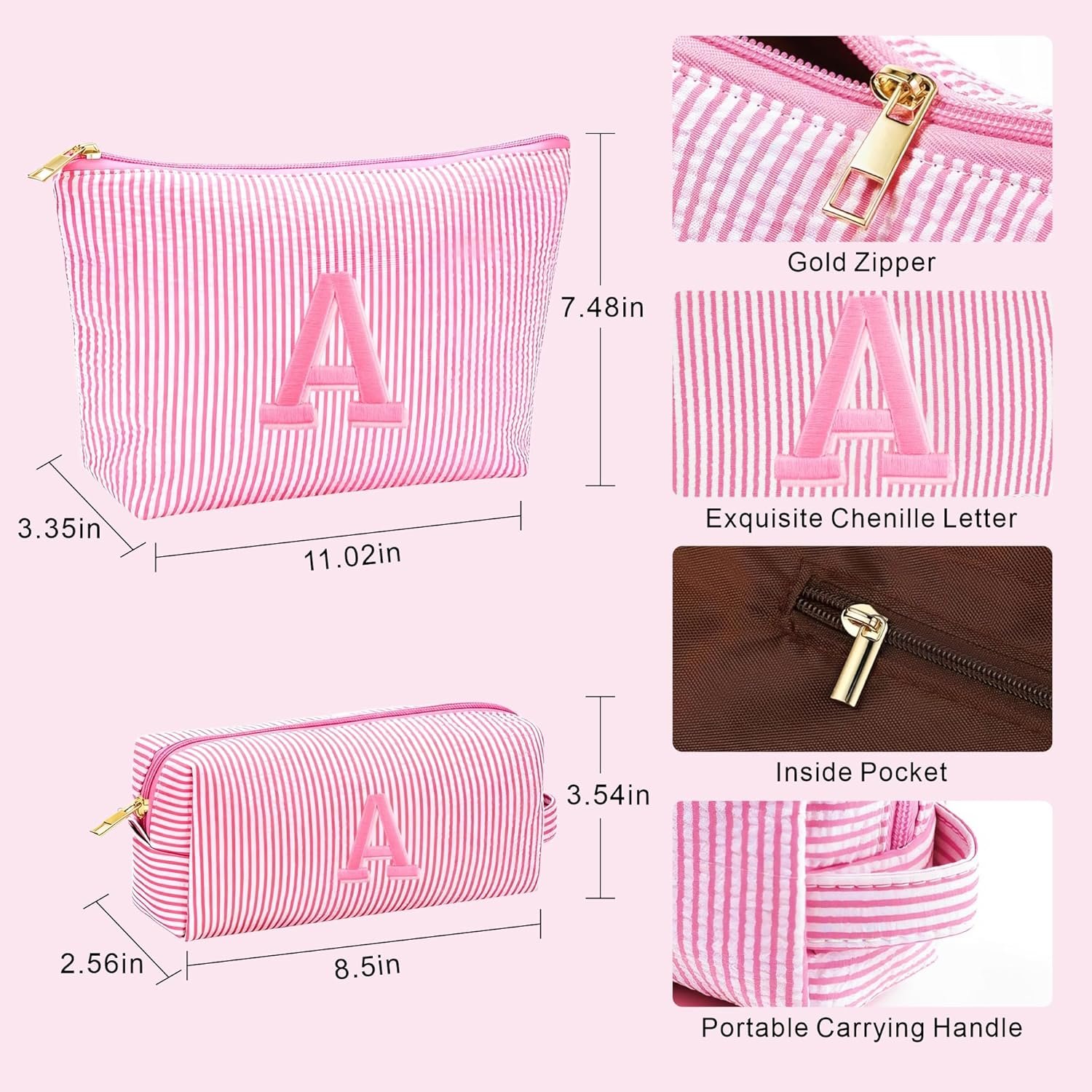 Großhandel 2-teiliges Set Schminktaschen für Mädchen, individuelles Logo Makeup Organizer Pouch für Reisen, Geburtstagsgeschenke für 6-12-jährige Mädchen, OEM Reiseaccessoires für Frauen, pink C