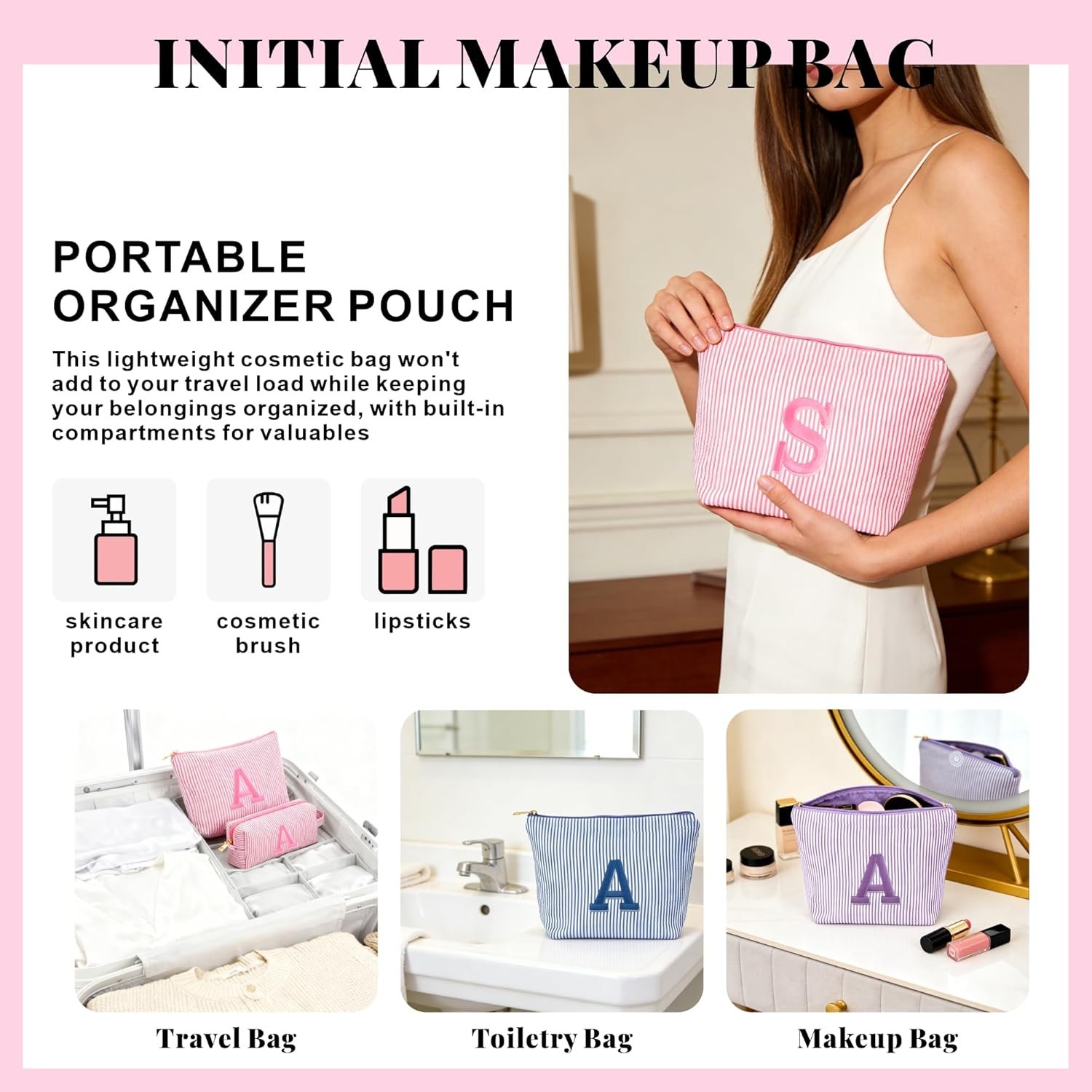 Großhandel 2-teiliges Set Schminktaschen für Mädchen, individuelles Logo Makeup Organizer Pouch für Reisen, Geburtstagsgeschenke für 6-12-jährige Mädchen, OEM Reiseaccessoires für Frauen, pink C