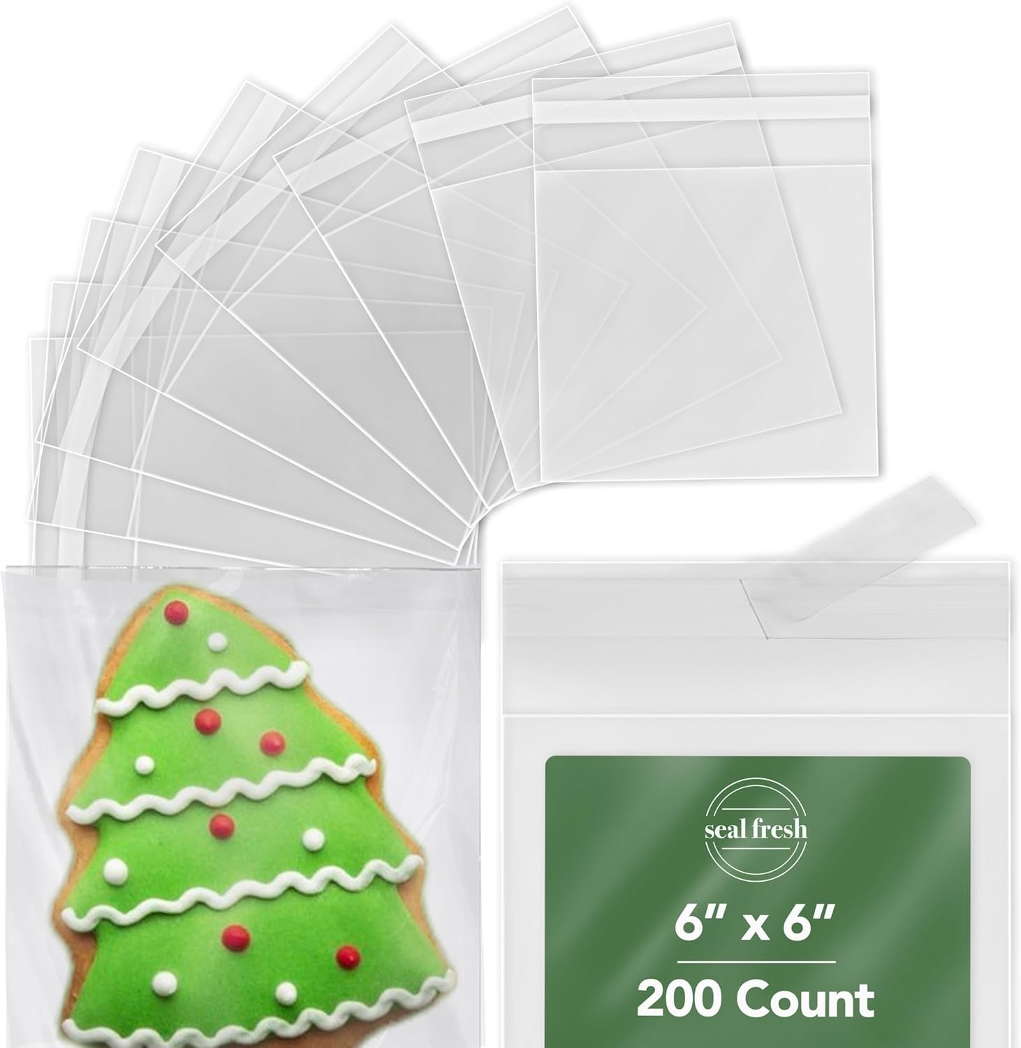 Großhandel 200er Packung 6 x 6 Zoll Cellophantüten — Klare selbstklebende wiederverschließbare Tüten für Cookies, Süßigkeiten, Feingebäck, Partygeschenke, individuelle Verpackung mit eigenem Logo. Hersteller von Qualitätsverpackungen.