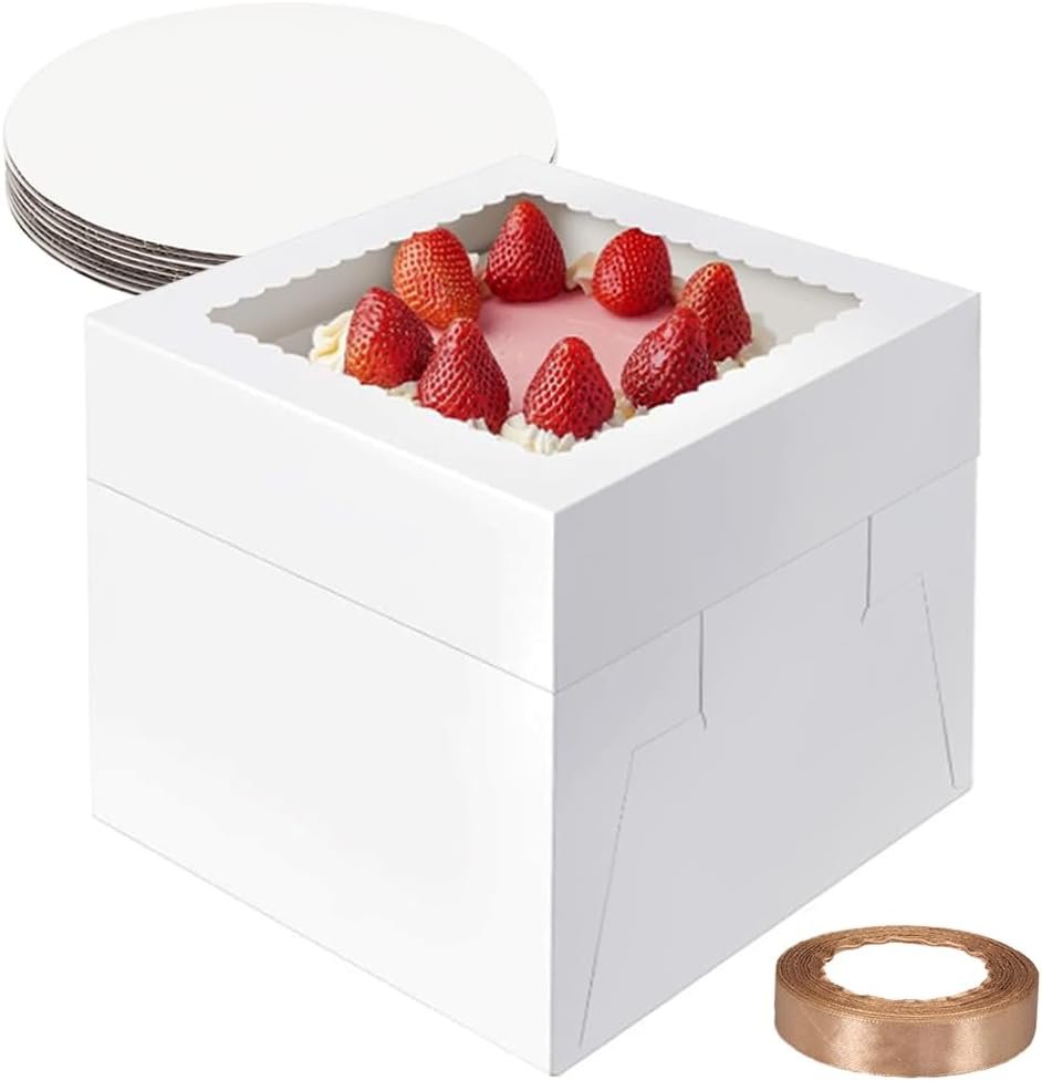 Großhandel 10er Pack Kuchenboxen, hohe Kuchenbox mit Fenster, 8x8x8 Zoll große Backboxen mit Aufkleber, Karton Kuchenbox für mehrlagige Kuchen, OEM Kuchen Dekorationsbedarf für Geschenkverpackungen