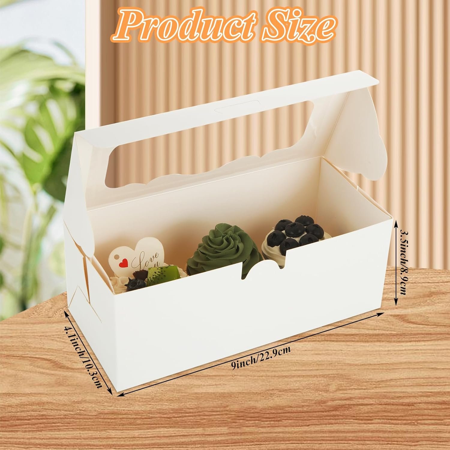 Großhandel 50 Stück 9x4x3,5 Zoll weiße Bäckereikisten mit Fenster, ideal für Rollkuchen, Süßigkeiten und Gebäck, Muffins und Donuts, individuelle Logooptionen vom Hersteller, Bulk-Verpackung erhältlich.