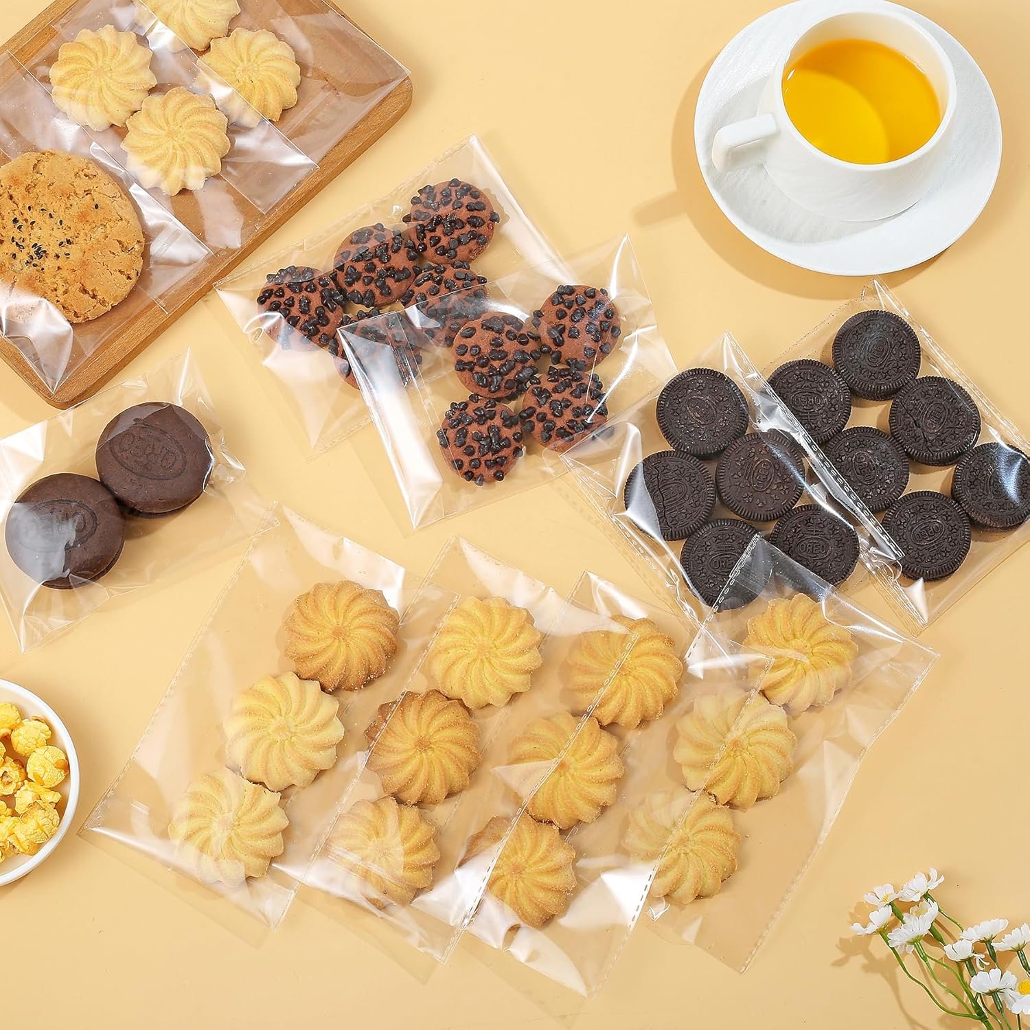 Großhandel 400 Stück dicker 3,2 Mil klare selbstklebende Cellophanbeutel 4x6 Zoll für Verpackung von Keksen, OEM Resealable Beutel für Geschenke und Partyartikel, Lieferant von Süßigkeiten