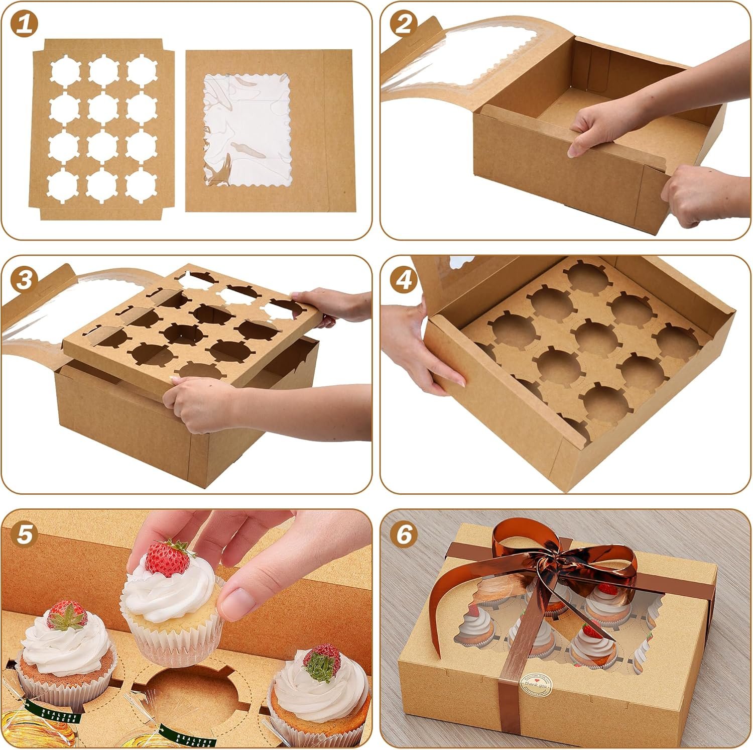 Großhandel 50 Stück Cupcake Boxen, 12er Cupcake Behälter mit Fenster, Braun Pastry Boxen mit Innentray und 50 Aufkleber für Desserts, Party, Geburtstag, Feiertag (12,8 x 9,84 x 3,54 Zoll) - Individuelles Logo, Hersteller für Ihre Eigenmarke. Großhandel 50 Stück Cupcake Boxen, 12er Cupcake Behälter mit Fenster, Braun Pastry Boxen mit Innentray und 50 Aufkleber für Desserts, Party, Geburtstag, Feiertag (12,8 x 9,84 x 3,54 Zoll) - Individuelles Logo, Hersteller für Ihre Eigenmarke.