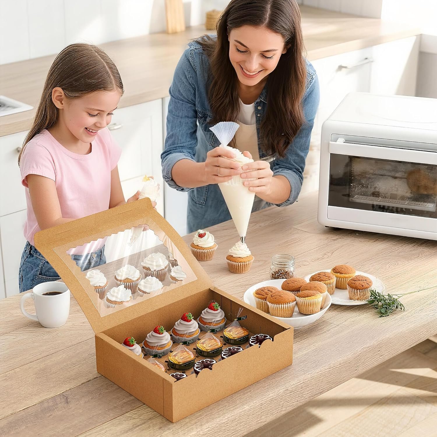 Großhandel 50 Stück Cupcake Boxen, 12er Cupcake Behälter mit Fenster, Braun Pastry Boxen mit Innentray und 50 Aufkleber für Desserts, Party, Geburtstag, Feiertag (12,8 x 9,84 x 3,54 Zoll) - Individuelles Logo, Hersteller für Ihre Eigenmarke. Großhandel 50 Stück Cupcake Boxen, 12er Cupcake Behälter mit Fenster, Braun Pastry Boxen mit Innentray und 50 Aufkleber für Desserts, Party, Geburtstag, Feiertag (12,8 x 9,84 x 3,54 Zoll) - Individuelles Logo, Hersteller für Ihre Eigenmarke.