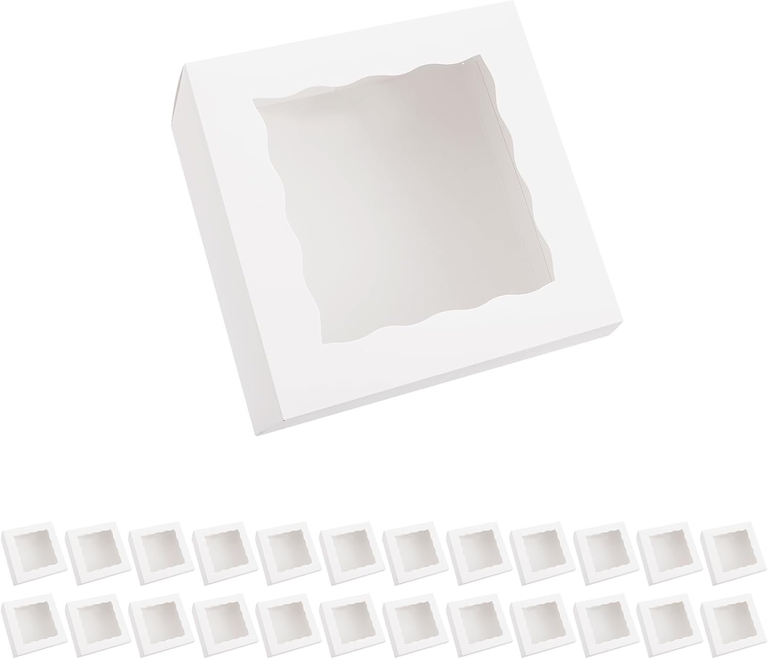 Großhandel 25 weiße Bäckereikartons mit Fenster, 8x8x4 Zoll Kuchenboxen für Gebäck, Muffins, Kuchen - Individuelles Logo vom Hersteller erhältlich