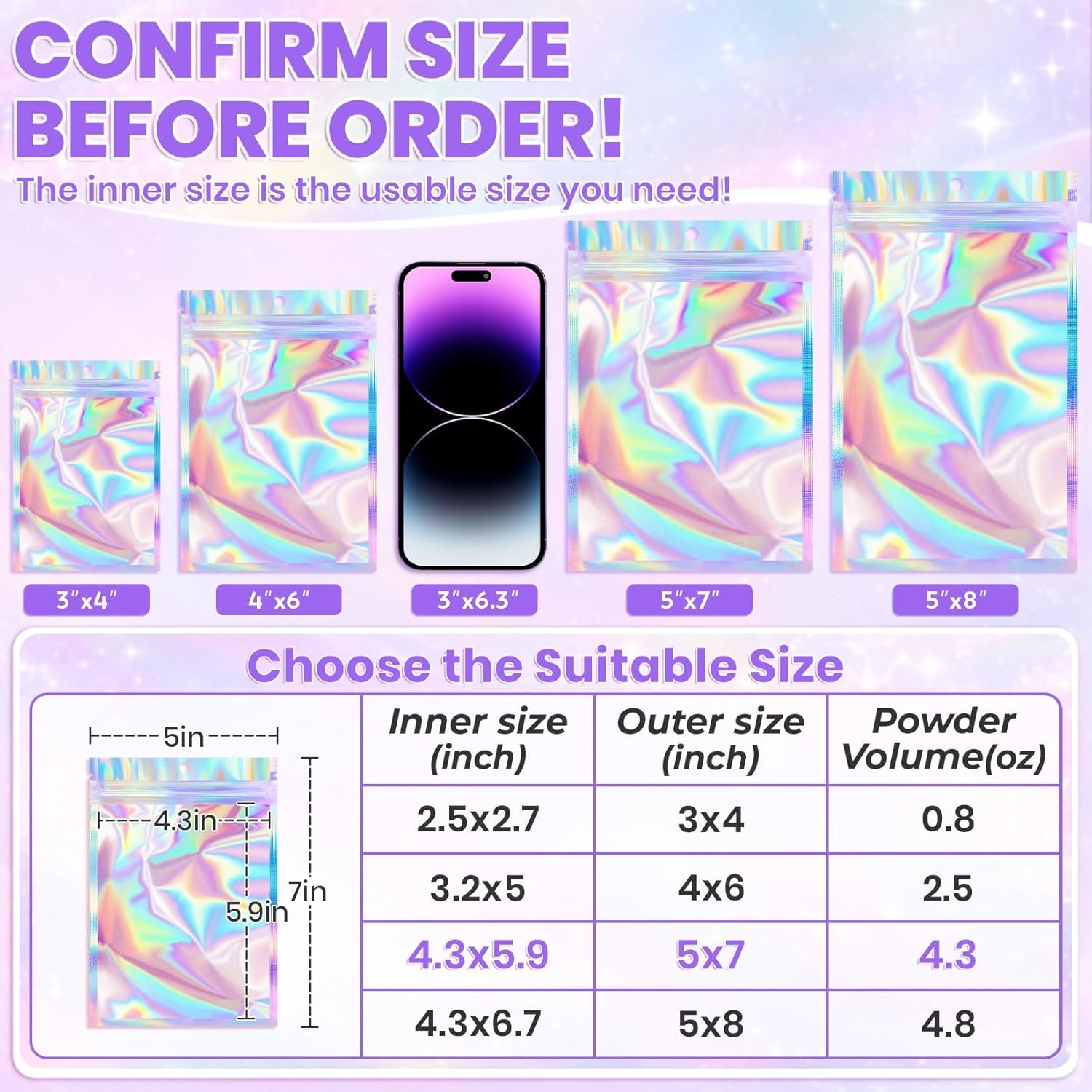 Großhandel Resealable Mylar Taschen 5x7, individuelle Logo Optionen, Hersteller von geruchsneutralen Beuteln für Süßigkeiten, Schmuck und Party-Goodies, Bulk Verpackungslösungen für kleine Unternehmen.