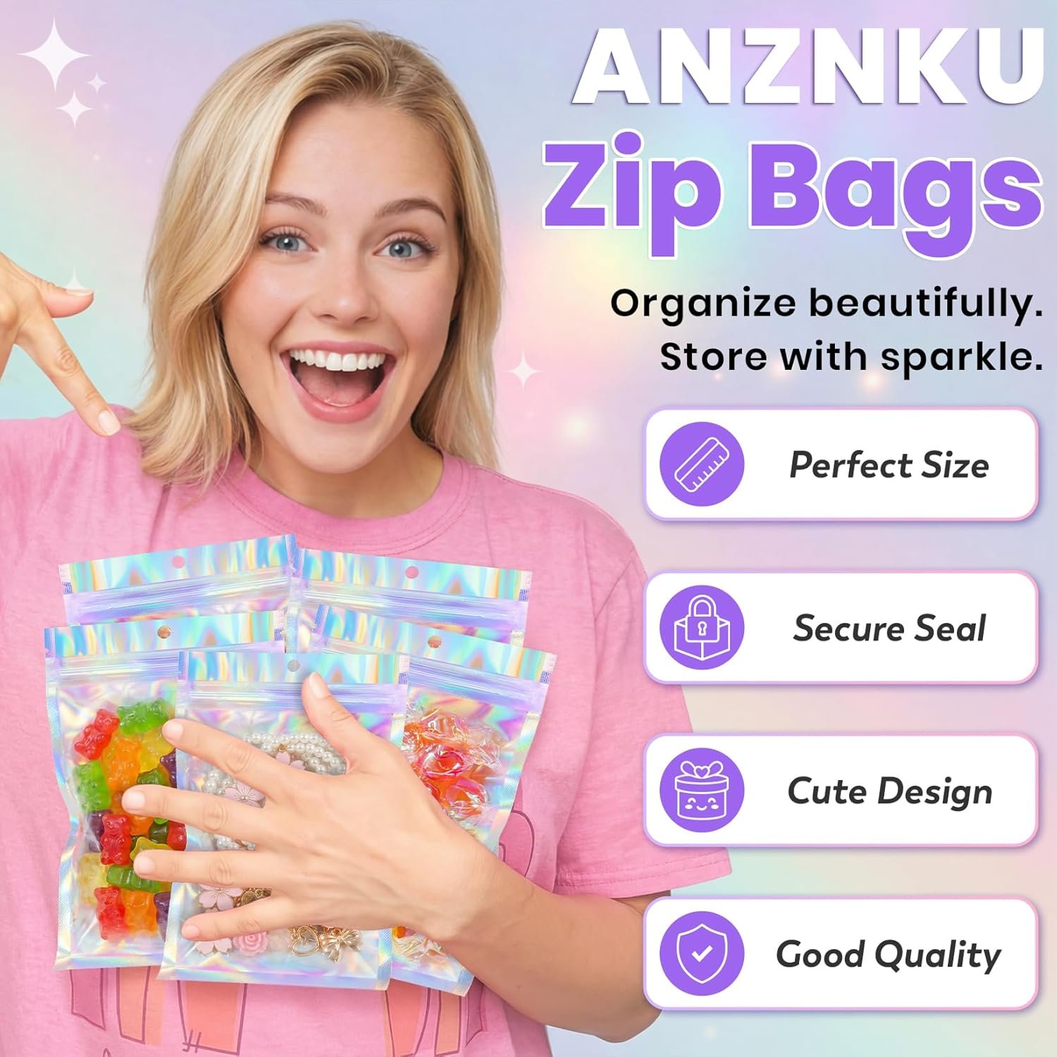 Großhandel Resealable Mylar Taschen 5x7, individuelle Logo Optionen, Hersteller von geruchsneutralen Beuteln für Süßigkeiten, Schmuck und Party-Goodies, Bulk Verpackungslösungen für kleine Unternehmen.