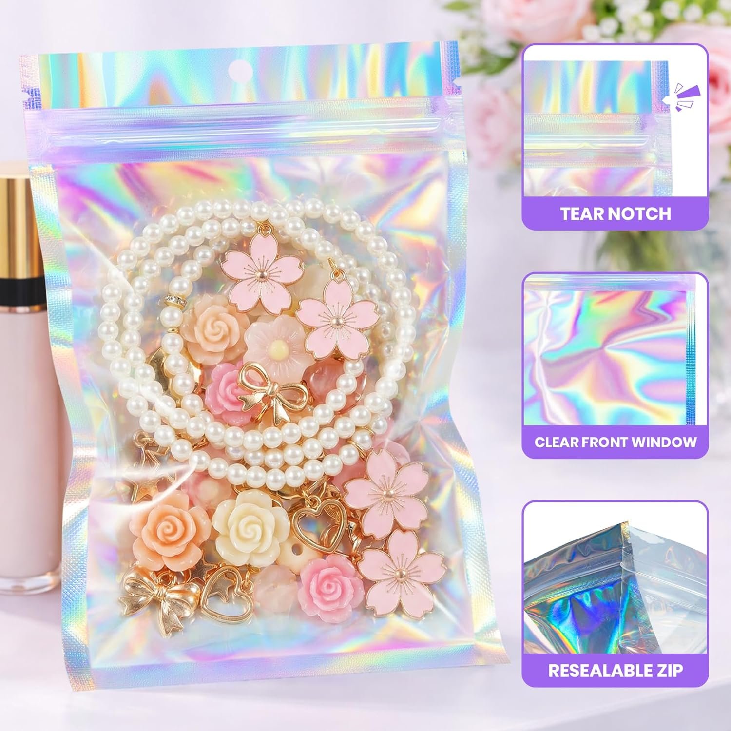 Großhandel Resealable Mylar Taschen 5x7, individuelle Logo Optionen, Hersteller von geruchsneutralen Beuteln für Süßigkeiten, Schmuck und Party-Goodies, Bulk Verpackungslösungen für kleine Unternehmen.