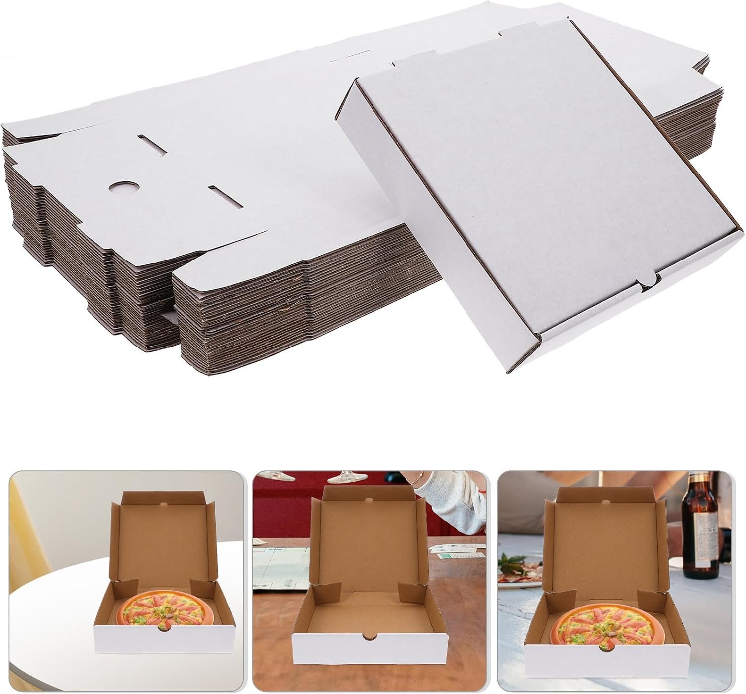 Großhandel 30 Stück weiße Wellpappe Pizza-Boxen 6 Zoll kleine faltbare Takeout Lebensmittelaufbewahrungsbehälter für Pizza, Gebäck, Cookies mit individuellem Logo vom Hersteller