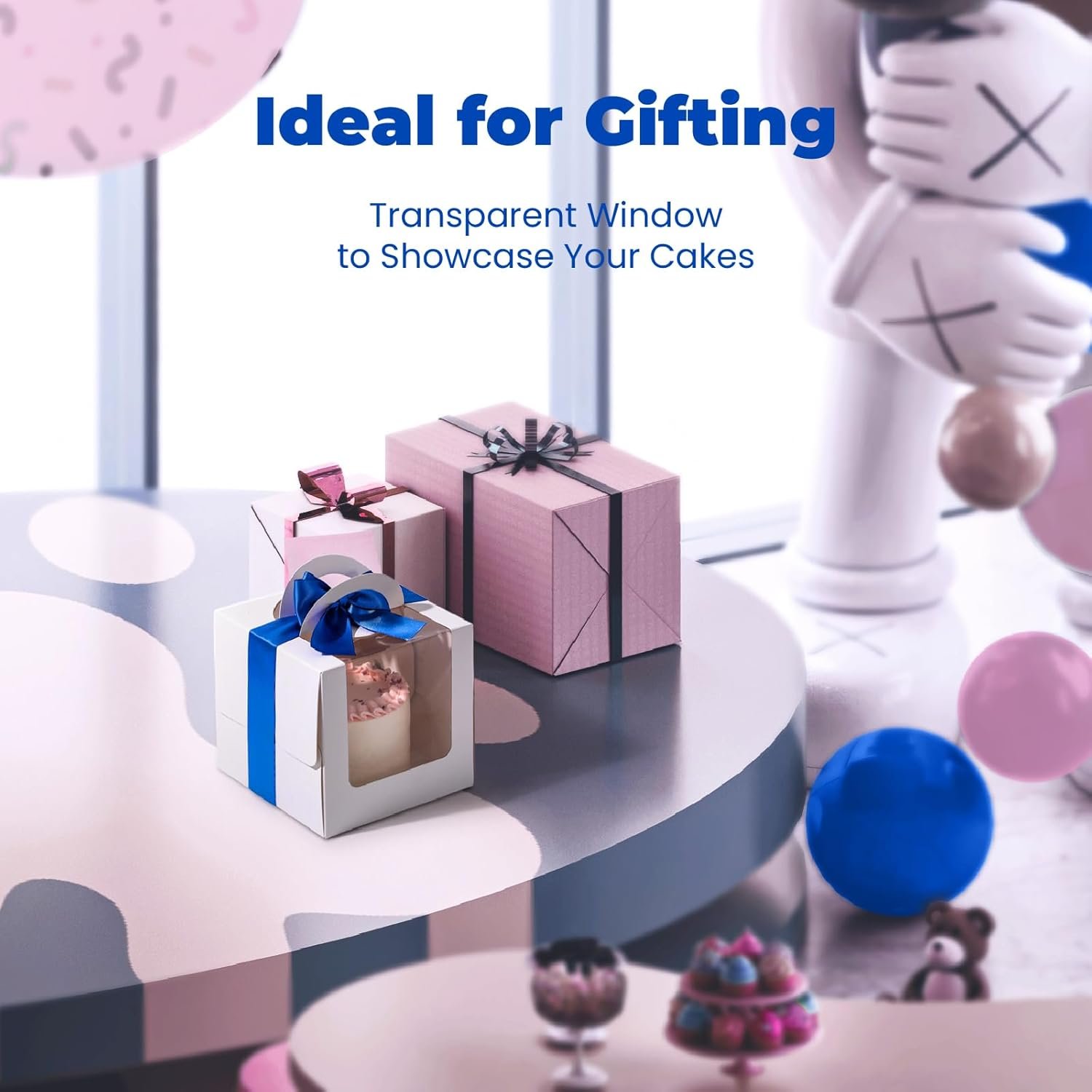 Großhandel 25er Pack kleine Kuchenboxen 6 x 6 x 6 Zoll mit Fenster und Griff, individuell bedruckbar mit Ihrem Logo, vom Hersteller für Geburtstagsfeiern, Hochzeiten, Valentinstag und Weihnachten