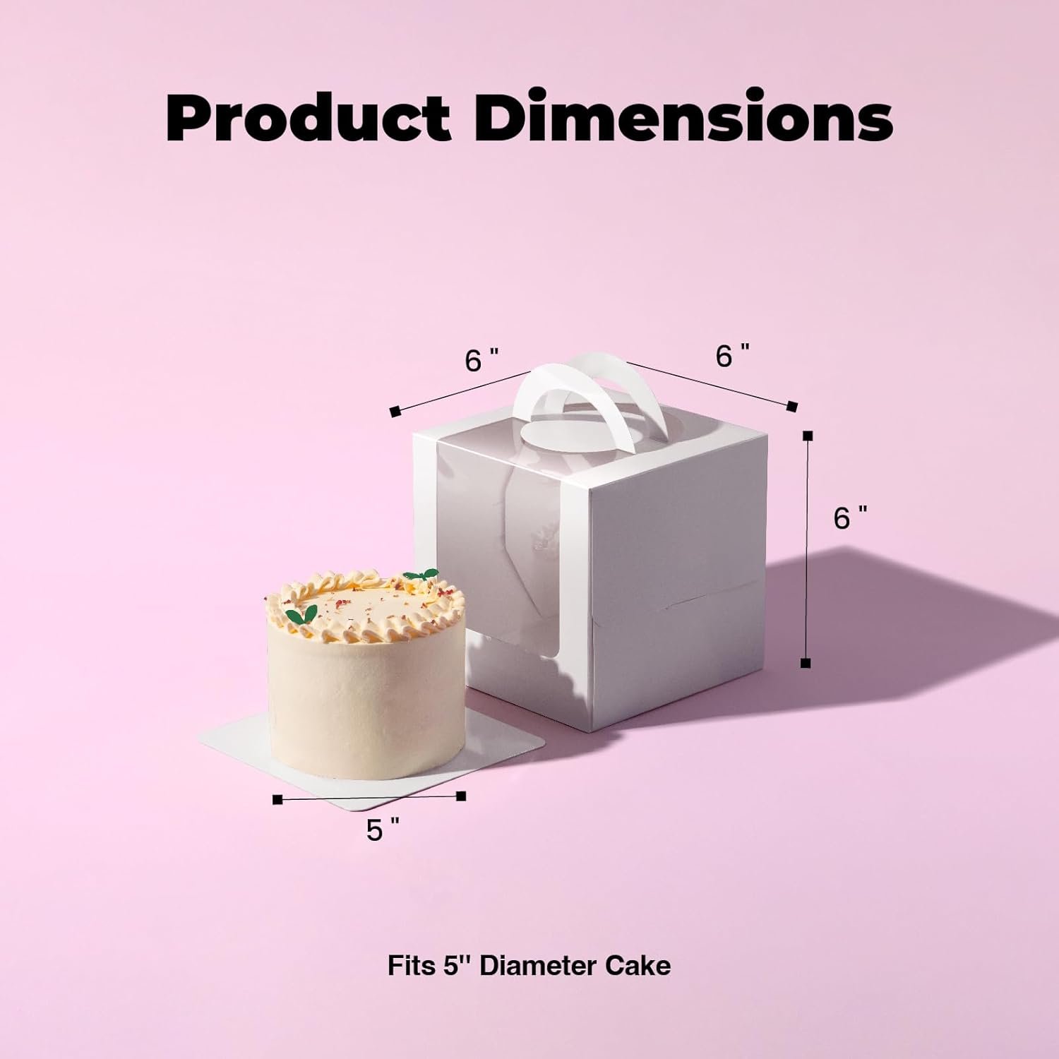 Großhandel 25er Pack kleine Kuchenboxen 6 x 6 x 6 Zoll mit Fenster und Griff, individuell bedruckbar mit Ihrem Logo, vom Hersteller für Geburtstagsfeiern, Hochzeiten, Valentinstag und Weihnachten