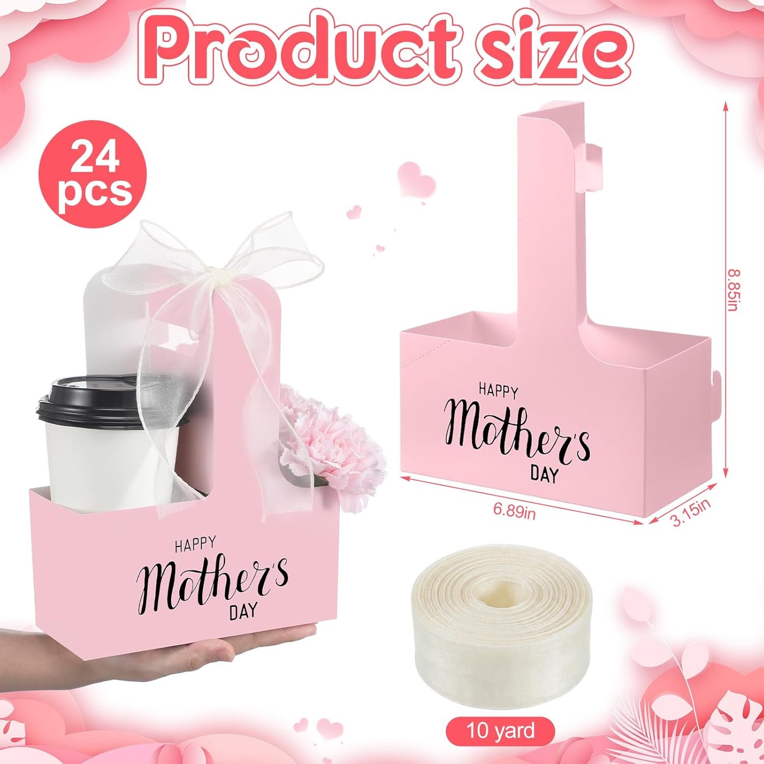 Großhandel 24er Pack 2-Tassen-Getränke-Träger mit Henkel für den Muttertag, bedruckbarer Pappbecher-Träger für heiße und kalte Getränke, individuelle Logo-Optionen, ideal für Essenslieferungen und als To-Go-Kaffeebecherhalter.