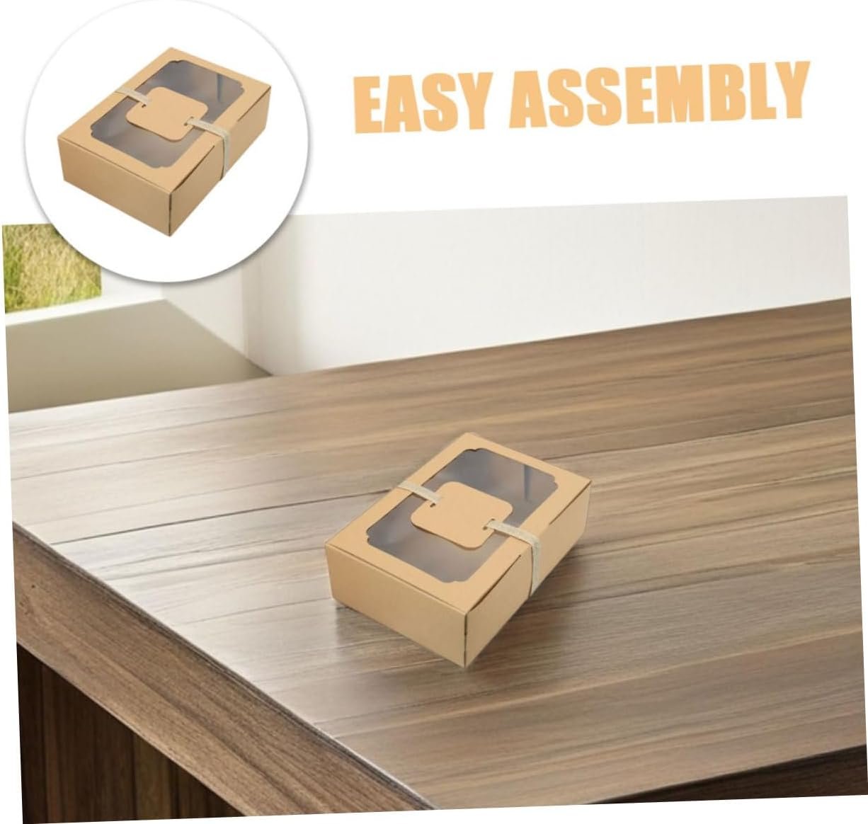 Großhandel Kraftpapier Keksboxen mit PVC-Fenster, 12 Stück für Geburtsfeiern, Cupcake- und Gebäckverpackung, individuelle Logo-Optionen, Hersteller im Bereich Bäckerei, Großmenge Lieferung mit 12 Karten und 2 Rollen Schnur.