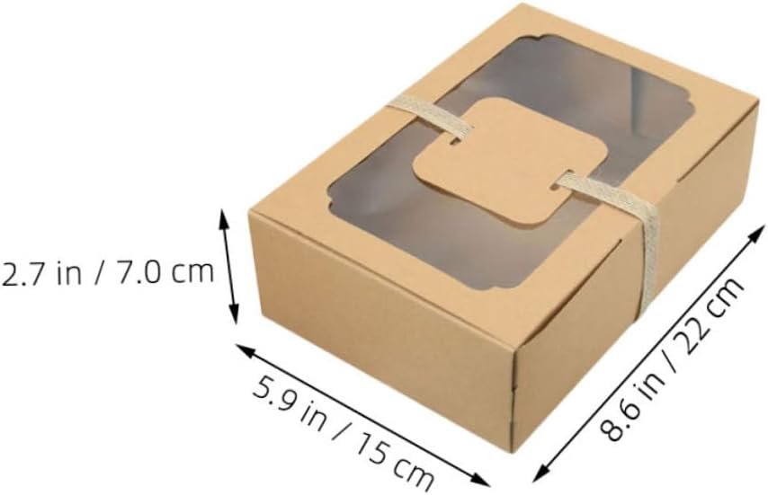 Großhandel Kraftpapier Keksboxen mit PVC-Fenster, 12 Stück für Geburtsfeiern, Cupcake- und Gebäckverpackung, individuelle Logo-Optionen, Hersteller im Bereich Bäckerei, Großmenge Lieferung mit 12 Karten und 2 Rollen Schnur.