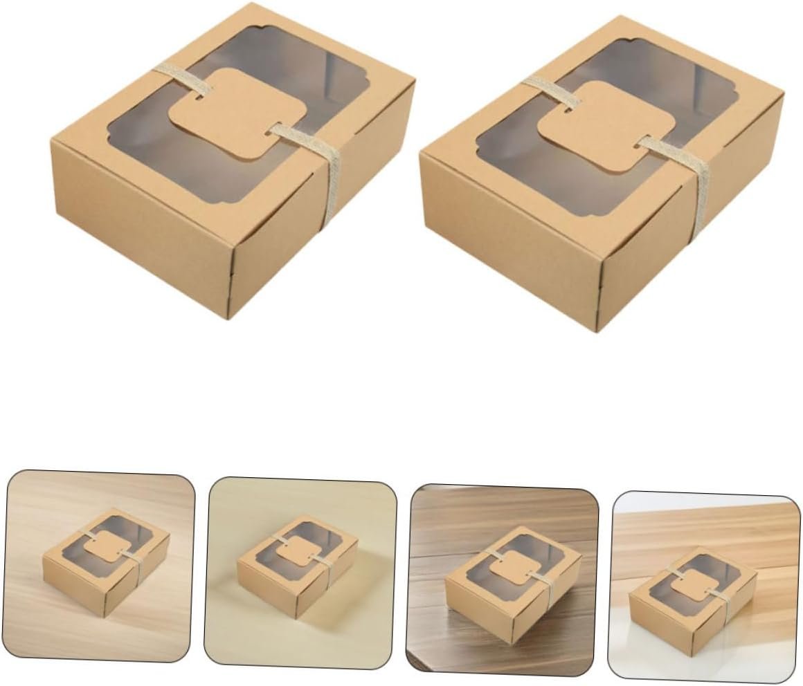 Großhandel Kraftpapier Keksboxen mit PVC-Fenster, 12 Stück für Geburtsfeiern, Cupcake- und Gebäckverpackung, individuelle Logo-Optionen, Hersteller im Bereich Bäckerei, Großmenge Lieferung mit 12 Karten und 2 Rollen Schnur.