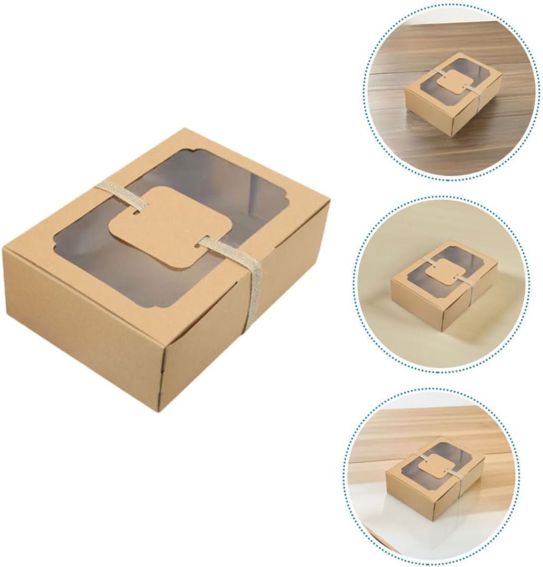 Großhandel Kraftpapier Keksboxen mit PVC-Fenster, 12 Stück für Geburtsfeiern, Cupcake- und Gebäckverpackung, individuelle Logo-Optionen, Hersteller im Bereich Bäckerei, Großmenge Lieferung mit 12 Karten und 2 Rollen Schnur.