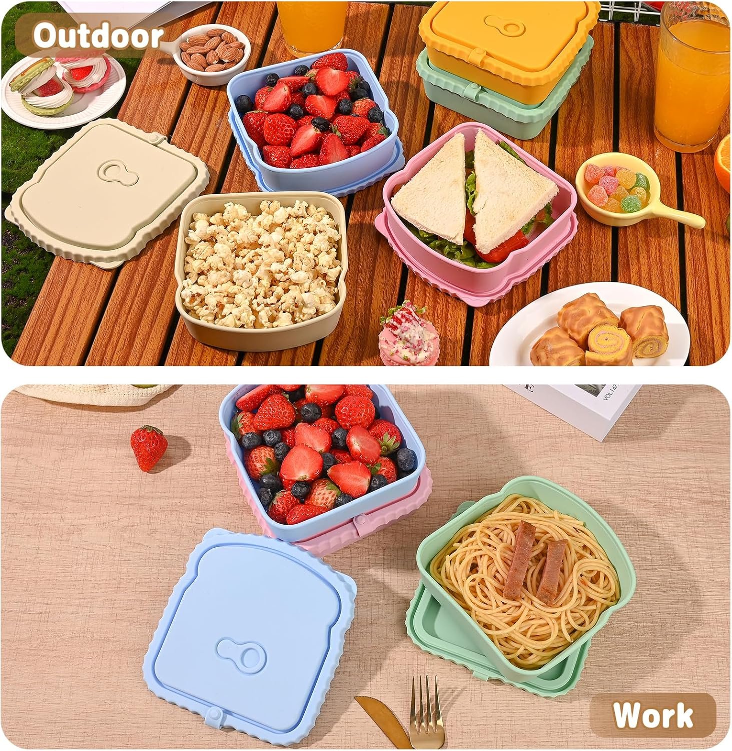 Großhandel 4er Set Sandwichbehälter, wiederverwendbare Sandwich-Box in Toastform mit luftdichten Deckeln, BPA-frei, spülmaschinenfest, Hersteller von Lebensmittelaufbewahrungsbehältern für Snacks und Obst, individuelles Logo.