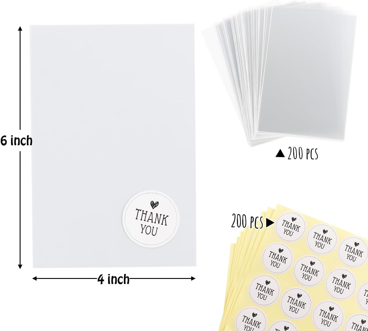 Großhandel 200 Stück klare Cellophan-Beutel 4x6 für Süßigkeiten mit Dankeschön-Sticker, perfekte Verpackung für Geburtstags-, Hochzeits- und Lutscher-Sticks, Individuelles Logo, OEM