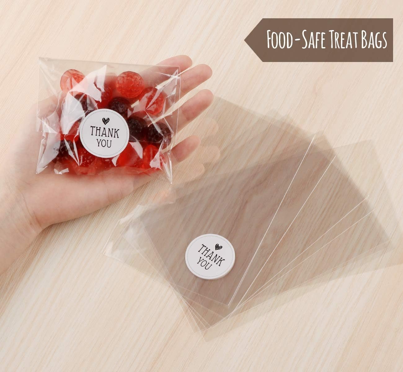 Großhandel 200 Stück klare Cellophan-Beutel 4x6 für Süßigkeiten mit Dankeschön-Sticker, perfekte Verpackung für Geburtstags-, Hochzeits- und Lutscher-Sticks, Individuelles Logo, OEM