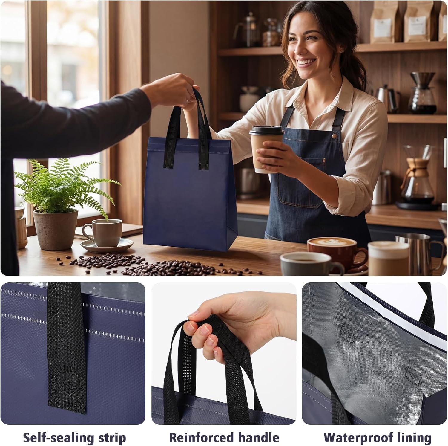 Großhandel 50 Stück isolierte Taschen für Lebensmittelzustellung 10 x 8 x 4 Zoll thermische Take Away Taschen für heiße und kalte Speisen Catering Restaurant Eigenmarke für Kaffee Milch Tee frische Meeresfrüchte Hersteller