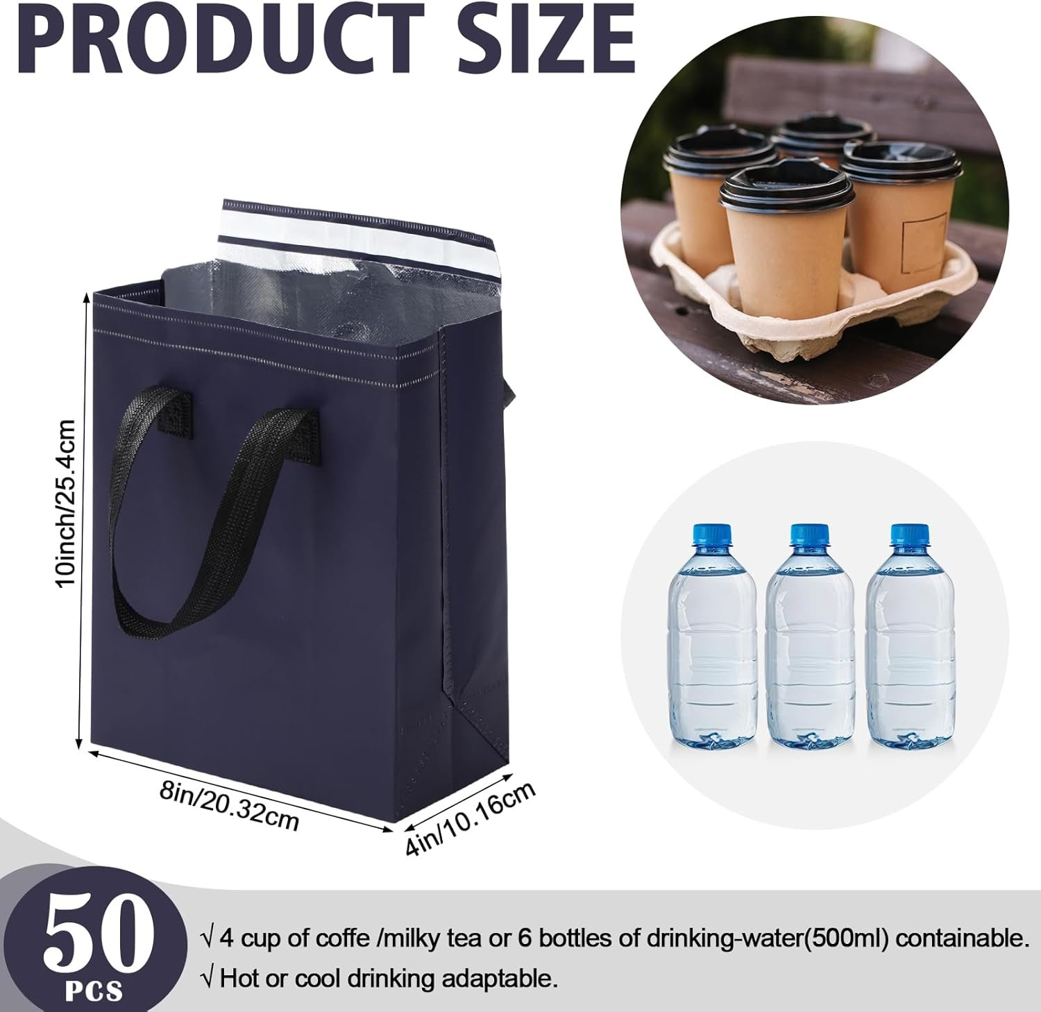 Großhandel 50 Stück isolierte Taschen für Lebensmittelzustellung 10 x 8 x 4 Zoll thermische Take Away Taschen für heiße und kalte Speisen Catering Restaurant Eigenmarke für Kaffee Milch Tee frische Meeresfrüchte Hersteller