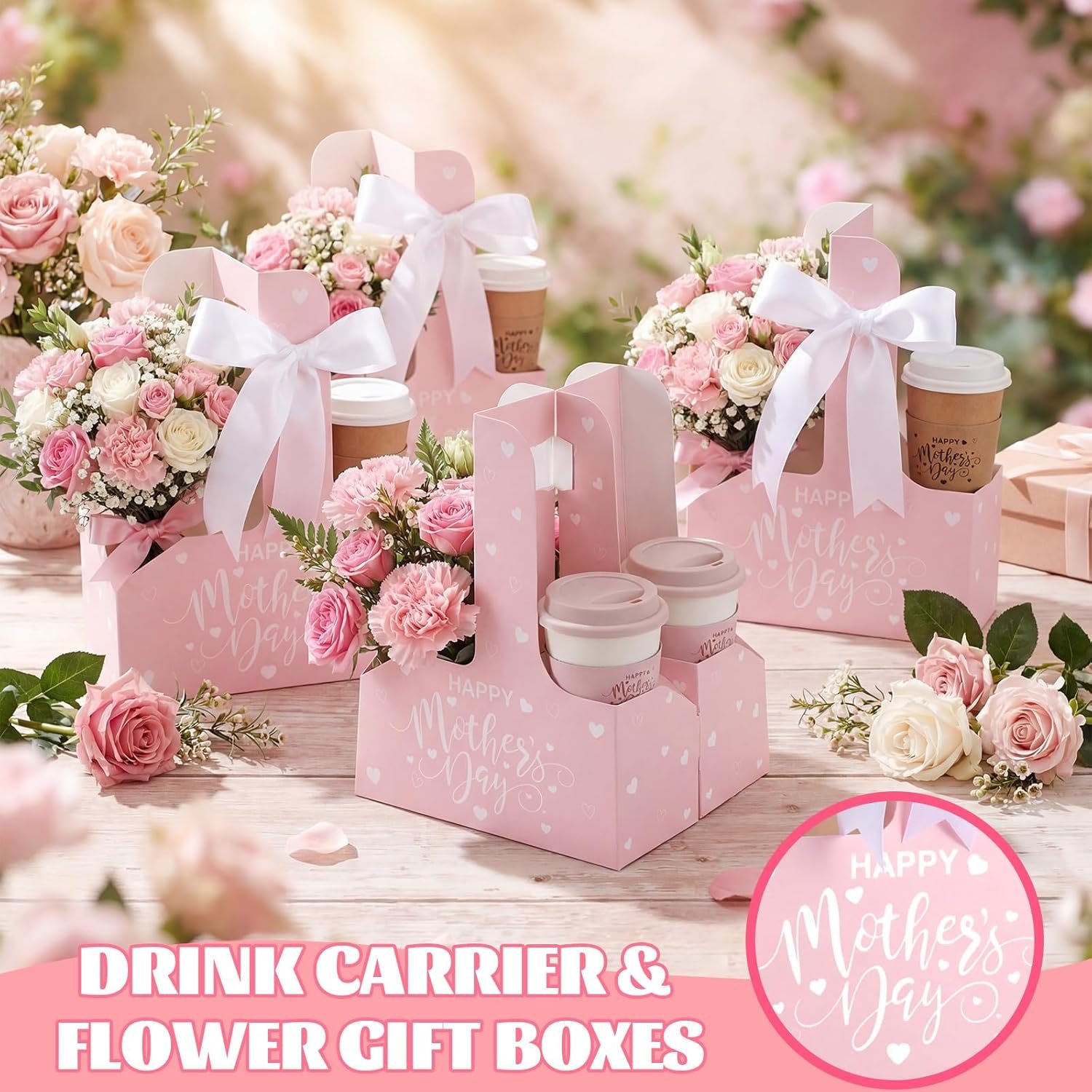 Großhandel 36 Set 2-Tassen Einweg-Getränketräger mit Griff, Kraftpapier Kaffeebecherhalter für Feiertage, individuelles Logo für Valentinstag, Muttertag, Lehrer-Tag, Appreciation Geschenke von Hersteller.