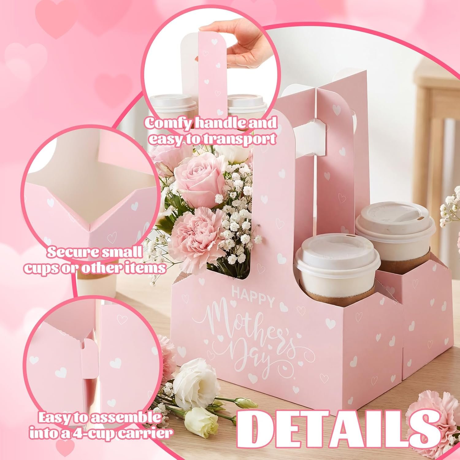 Großhandel 36 Set 2-Tassen Einweg-Getränketräger mit Griff, Kraftpapier Kaffeebecherhalter für Feiertage, individuelles Logo für Valentinstag, Muttertag, Lehrer-Tag, Appreciation Geschenke von Hersteller.