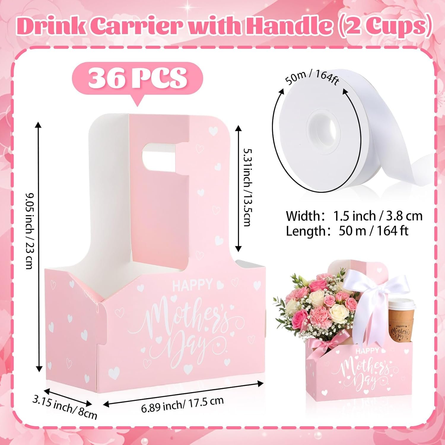 Großhandel 36 Set 2-Tassen Einweg-Getränketräger mit Griff, Kraftpapier Kaffeebecherhalter für Feiertage, individuelles Logo für Valentinstag, Muttertag, Lehrer-Tag, Appreciation Geschenke von Hersteller.