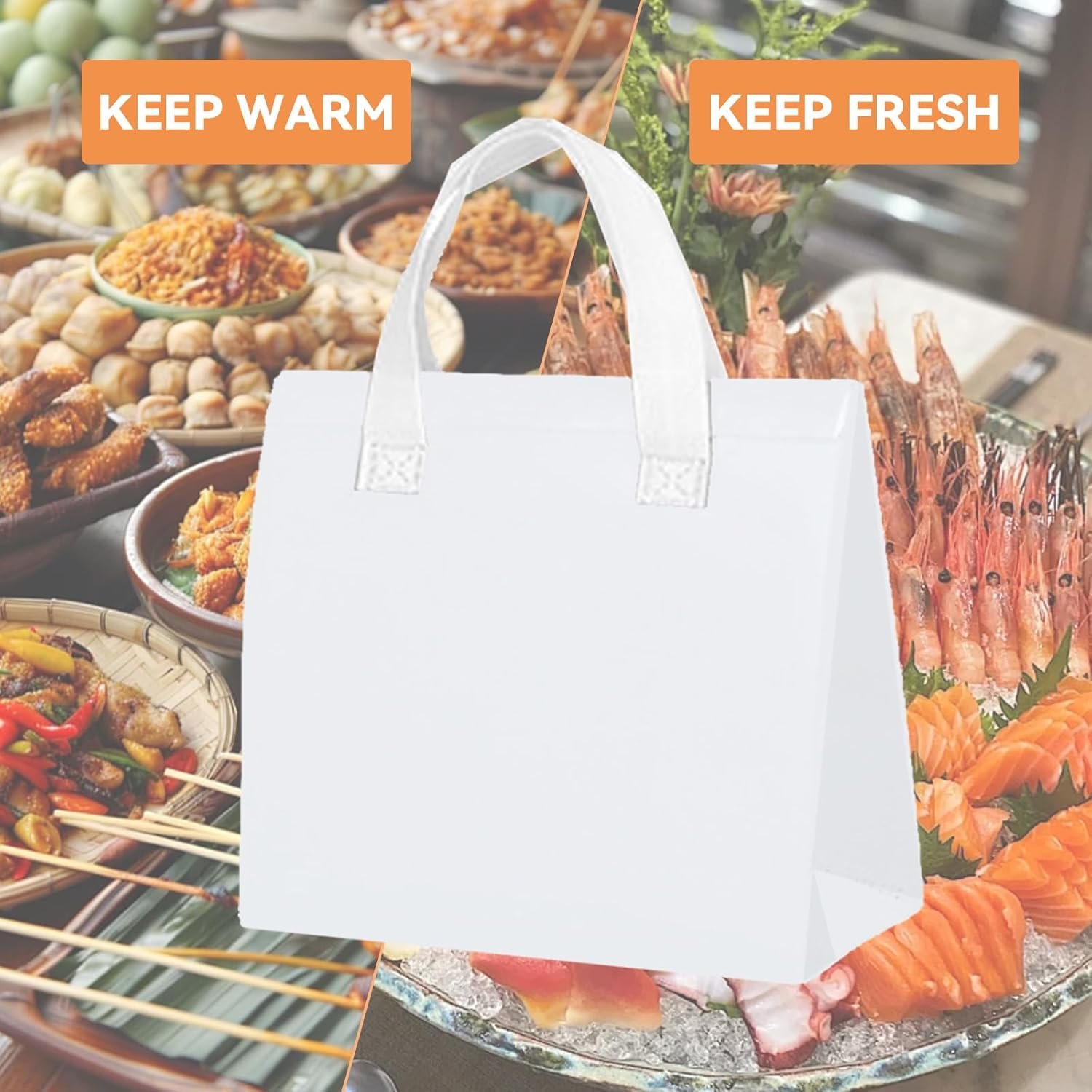 Großhandel 25 Stück isolierte Take Away Taschen - 6 x 9,5 x 10 Zoll thermische Take-Out-Taschen - OEM für heiße und kalte Speisen, Disposable Food Delivery (weiß) Großhandel 25 Stück isolierte Take Away Taschen - 6 x 9,5 x 10 Zoll thermische Take-Out-Taschen - OEM für heiße und kalte Speisen, Disposable Food Delivery (weiß)