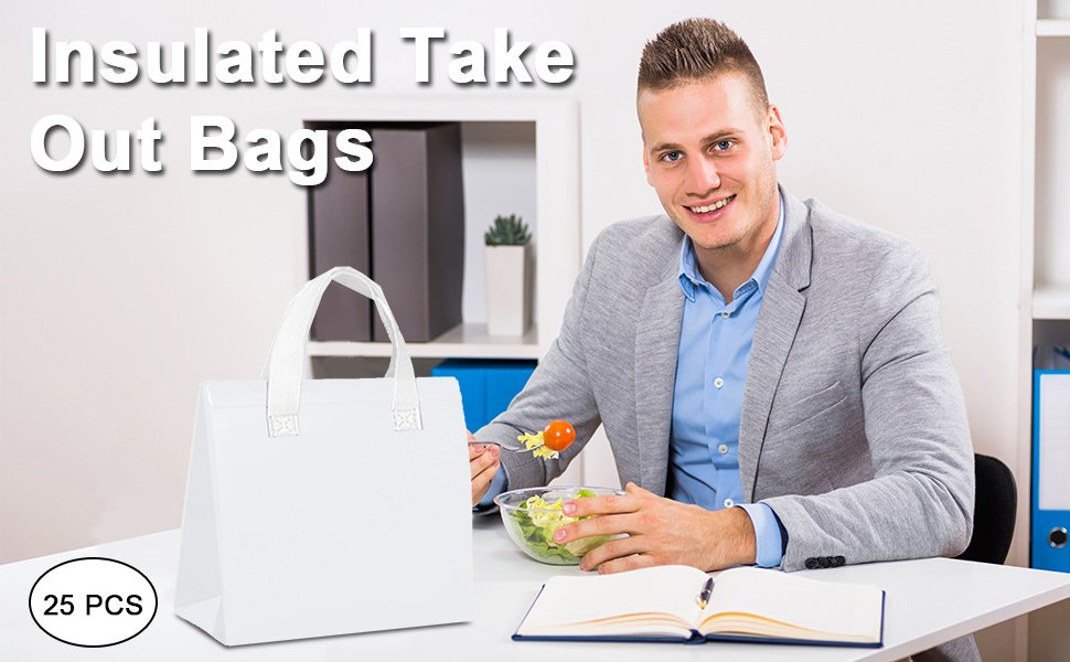 Großhandel 25 Stück isolierte Take Away Taschen - 6 x 9,5 x 10 Zoll thermische Take-Out-Taschen - OEM für heiße und kalte Speisen, Disposable Food Delivery (weiß) Großhandel 25 Stück isolierte Take Away Taschen - 6 x 9,5 x 10 Zoll thermische Take-Out-Taschen - OEM für heiße und kalte Speisen, Disposable Food Delivery (weiß)