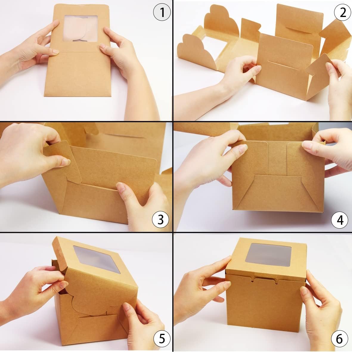 Großhandel Brown Kraft Backboxen 10x10x5 Zoll mit Fenster, ideal für Geschenkverpackung, Dessert, Gebäck, Cupcakes, Torten und Kekse, inklusive Aufkleber und 66 FT Schnur, Individuelles Logo, OEM, Hersteller