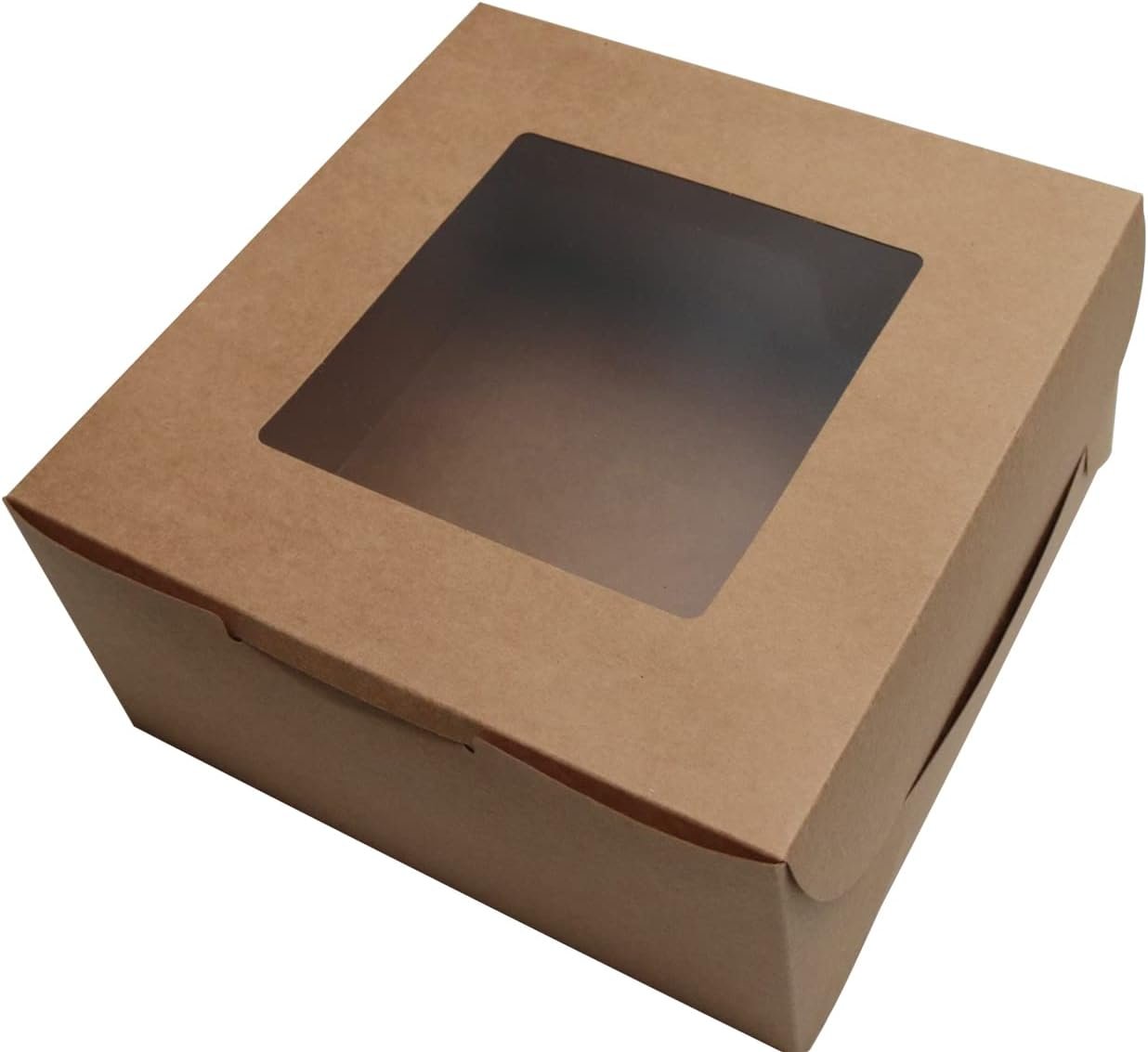 Großhandel Brown Kraft Backboxen 10x10x5 Zoll mit Fenster, ideal für Geschenkverpackung, Dessert, Gebäck, Cupcakes, Torten und Kekse, inklusive Aufkleber und 66 FT Schnur, Individuelles Logo, OEM, Hersteller