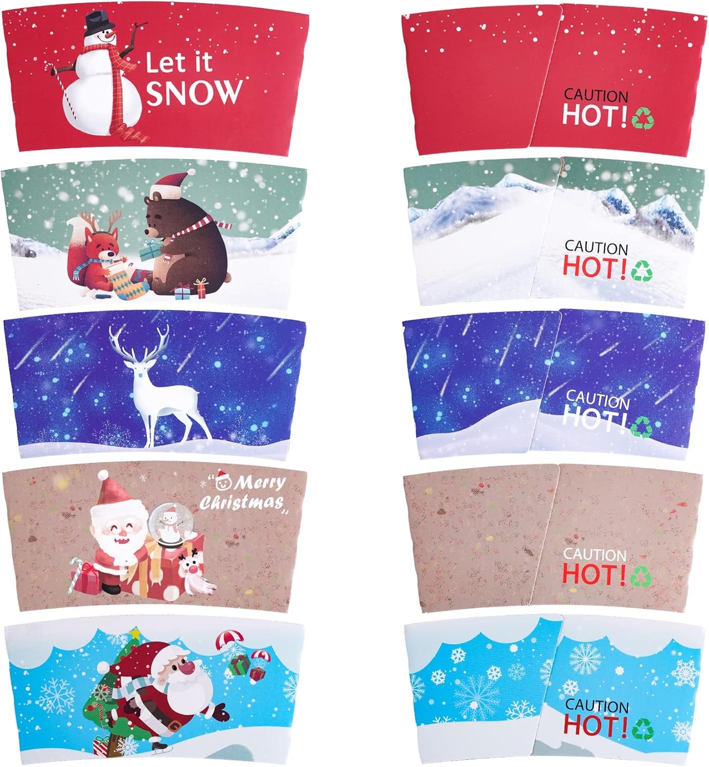 Großhandel 40 Stück Weihnachtskaffeetassen-Hot-Chocolate-Becherhüllen, passend für 12 oz bis 20 oz, mit 5 verschiedenen individuellen Designs für heiße Schokolade, Kaffee, Kakao, Tee oder kalte Getränke, Hersteller für individuelle Logos, OEM verfügbar.