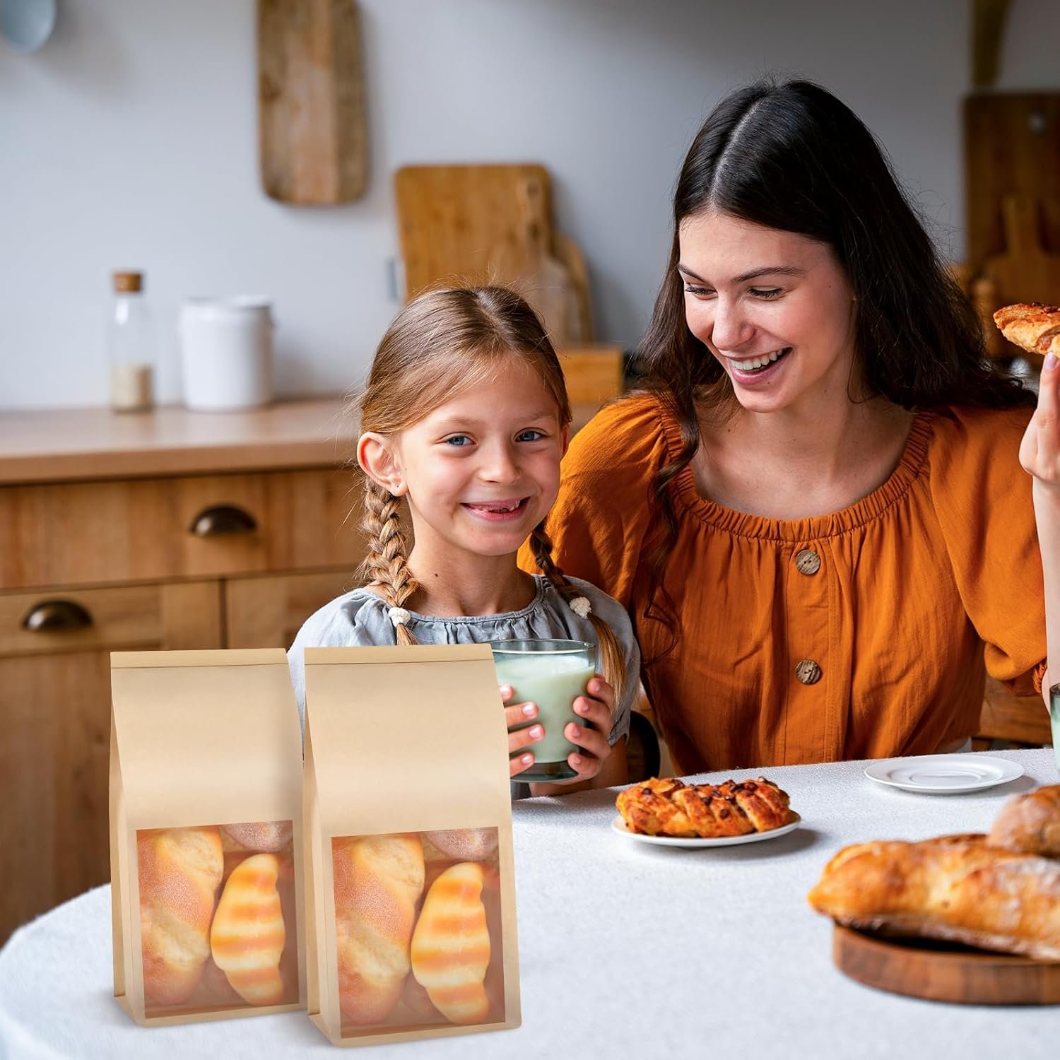 Großhandel 100 Stück Papiertüten mit Fenster 5.1x3.9x11 Zoll braune Papiertüten für Bäckerei mit Tin Tie Tab Verschluss für Verpackung von Keksen, Brot, Popcorn, Individuelles Logo, OEM