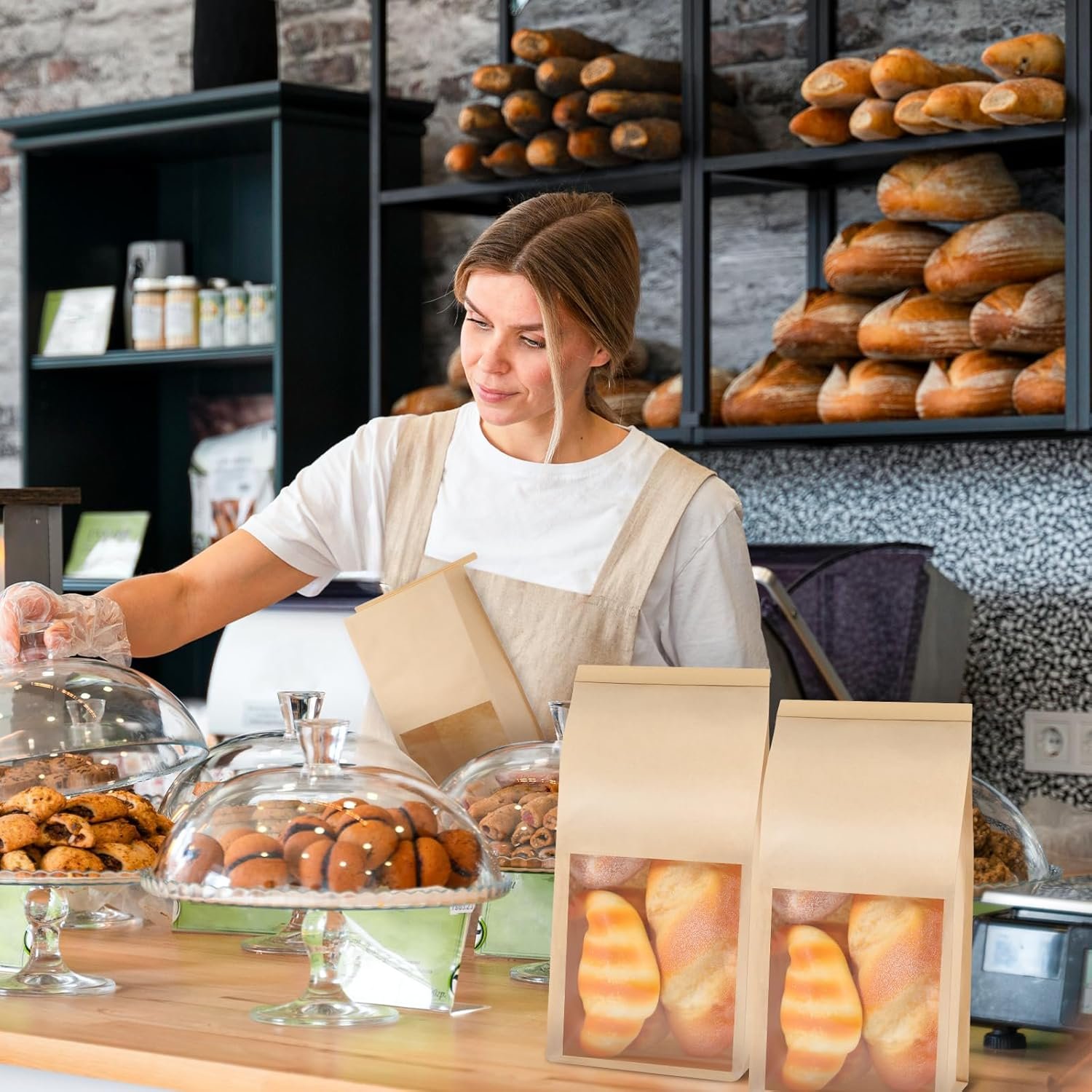 Großhandel 100 Stück Papiertüten mit Fenster 5.1x3.9x11 Zoll braune Papiertüten für Bäckerei mit Tin Tie Tab Verschluss für Verpackung von Keksen, Brot, Popcorn, Individuelles Logo, OEM